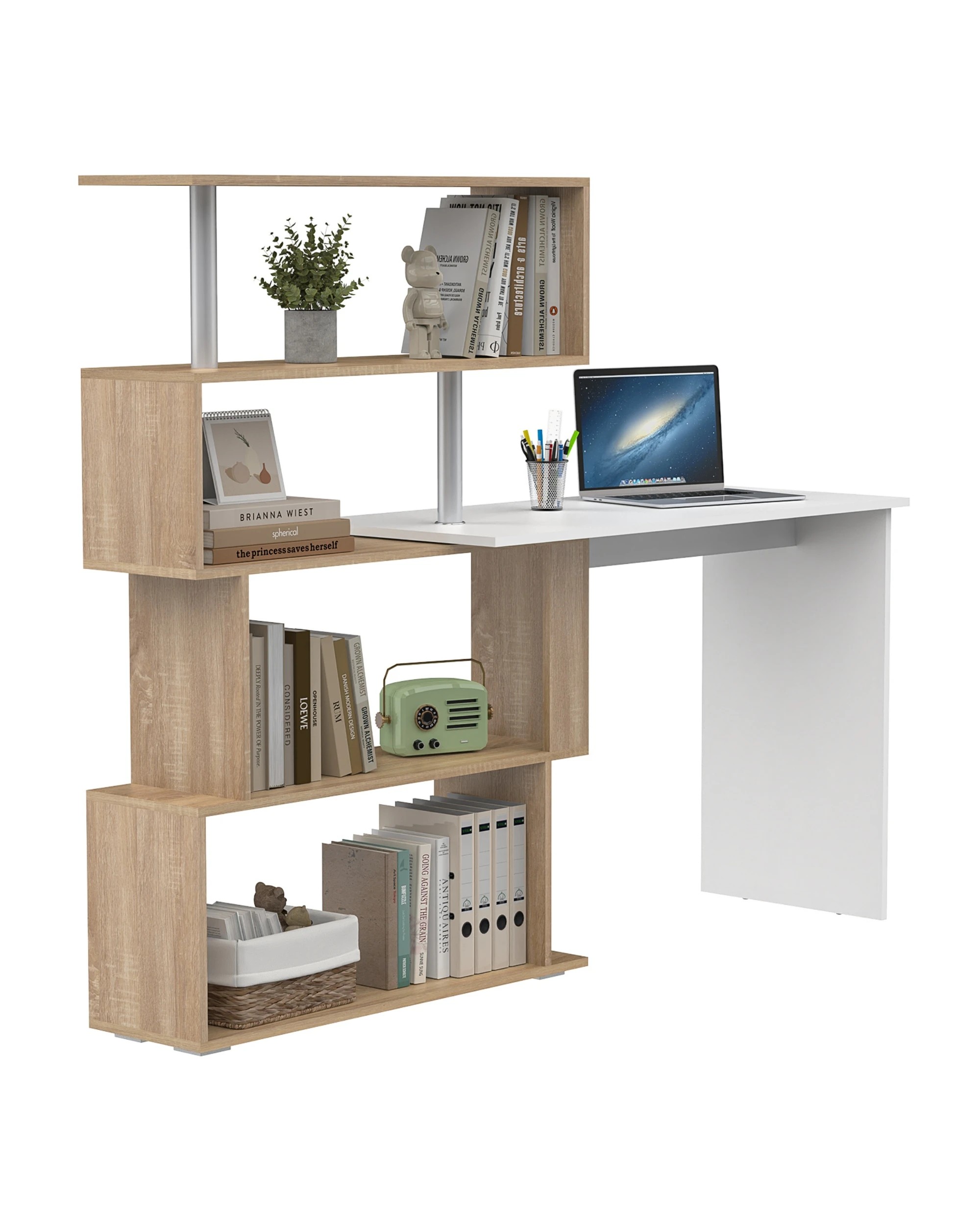 8 Ufurniture Rotating Computer Desk with Bookshelf - Natural, 8 of 8