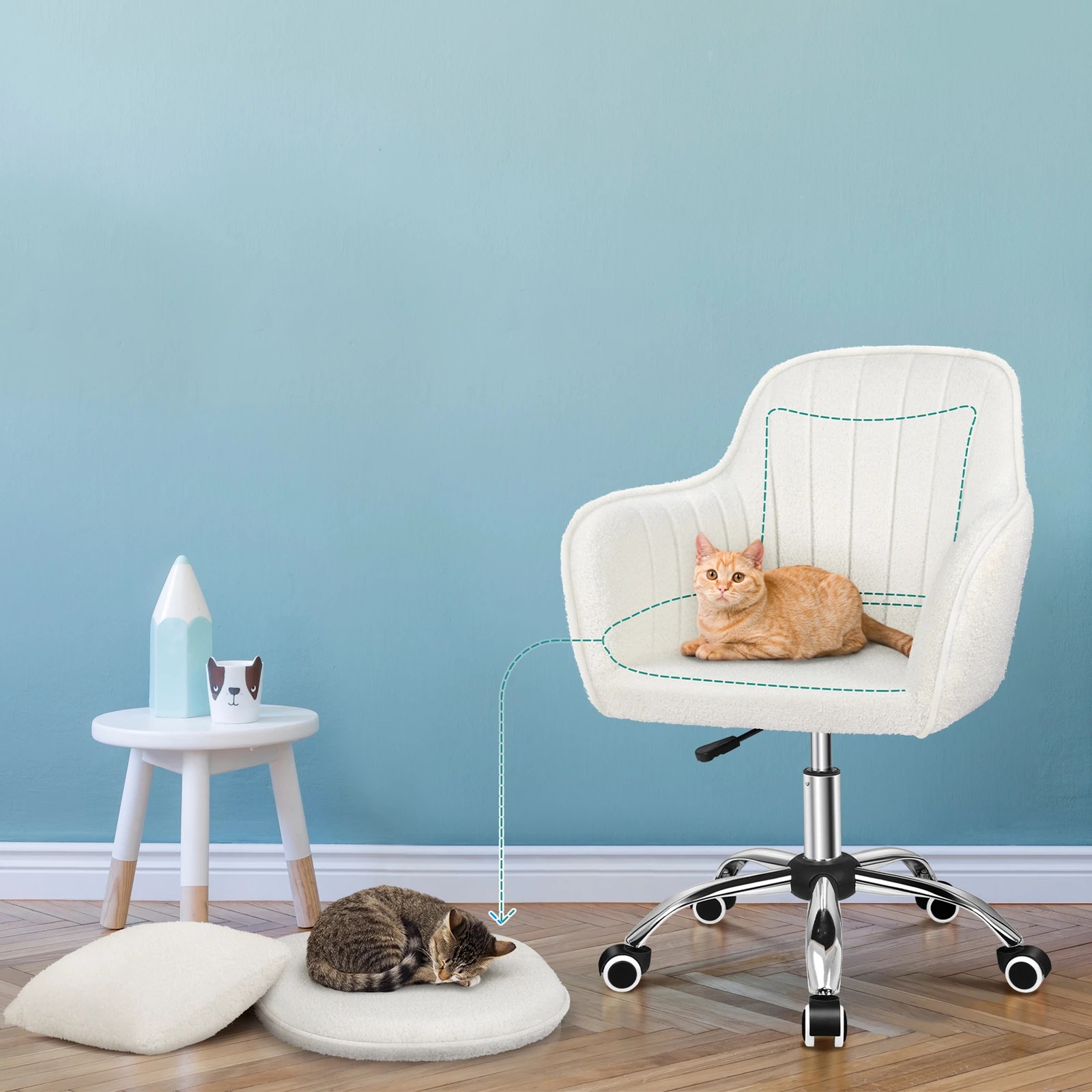 4 Alfordson Boucle Office Chair Computer Swivel Armchair Work Adult Kids - White, 4 of 10