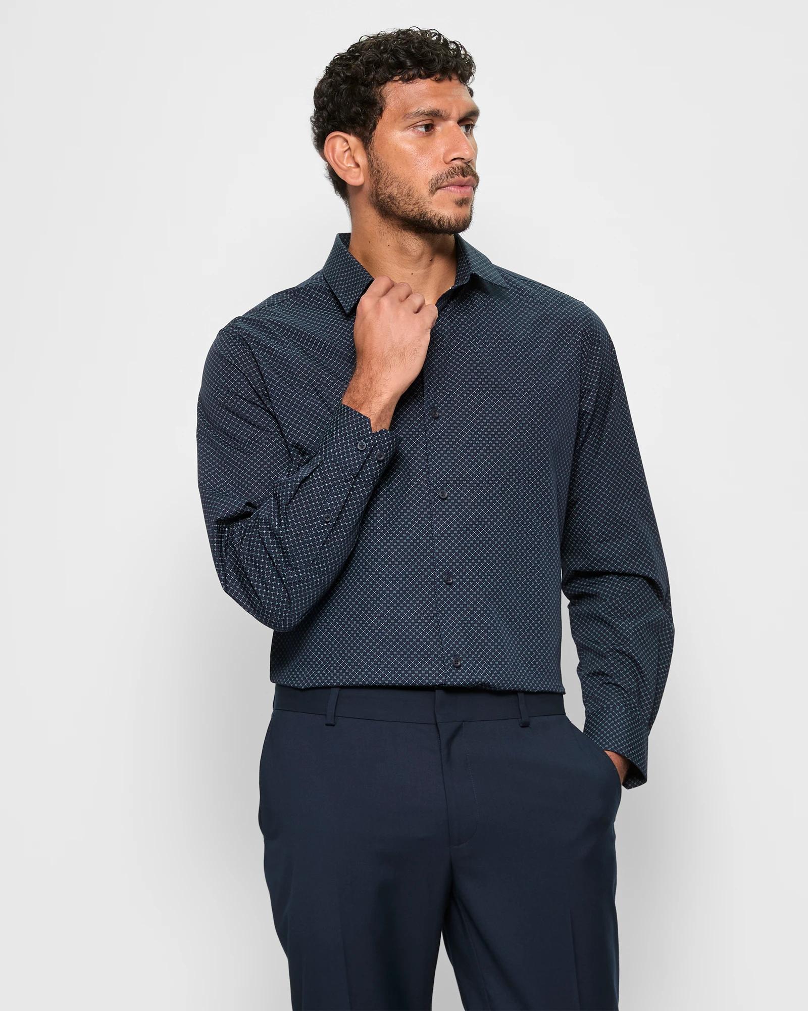 1 Australian Cotton Long Sleeve Print Shirt - Preview NAVY GEO, 1 of 4