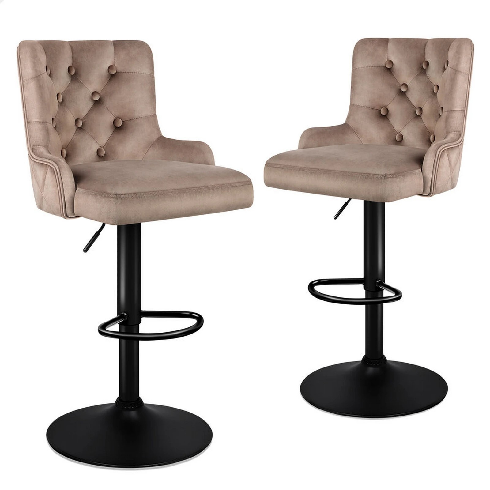 1 Alfordson 2x Bar Stools Gas Lift Velvet Bar Chairs Kitchen Swivel Bella - Brown, 1 of 9