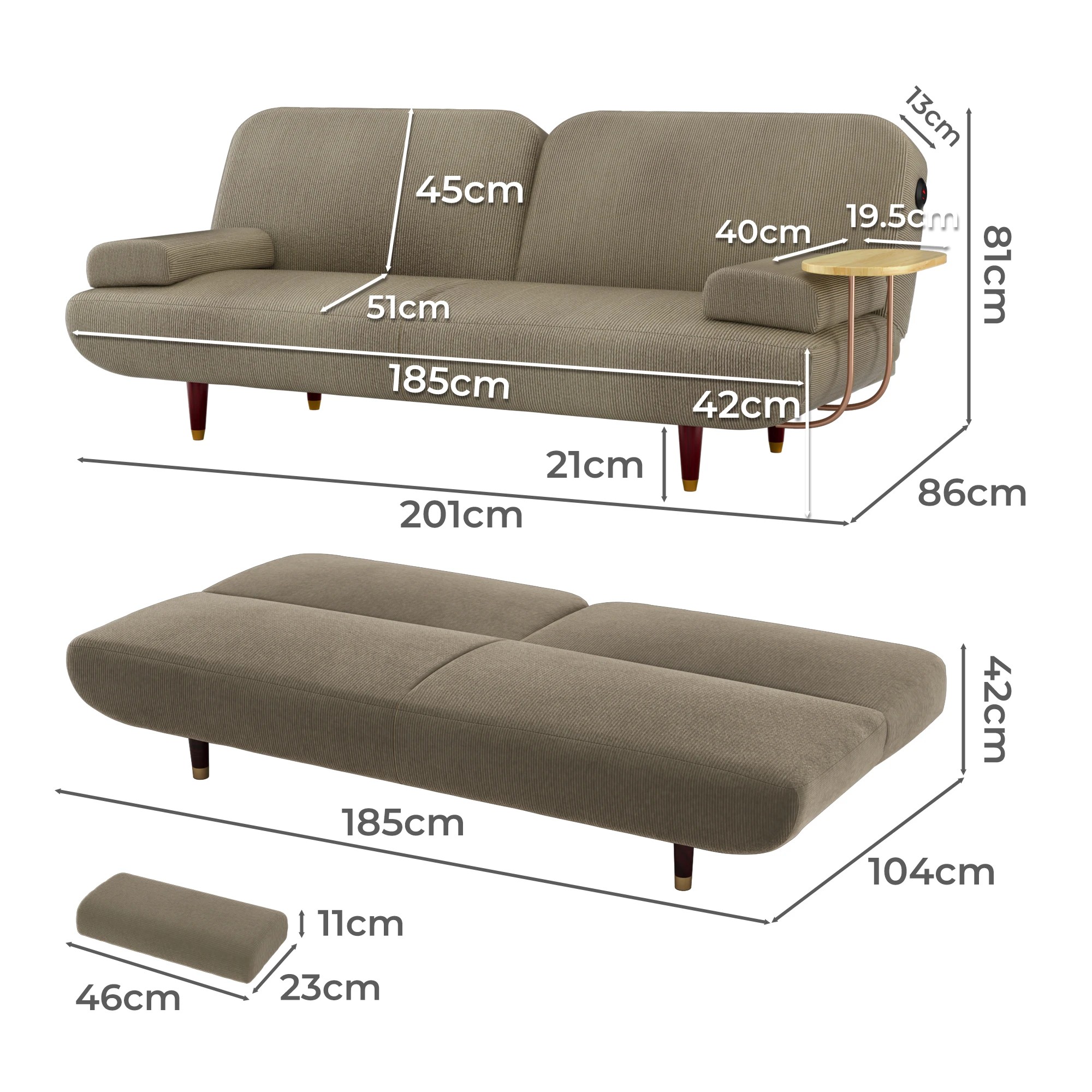 3 Levede 3 Seater Convertible Sofa Bed Dark Khaki, 3 of 5