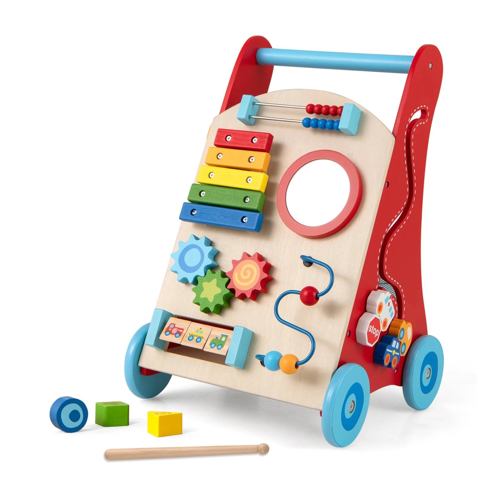 1 Costway Wooden Push Pull Walker w/Storage Walking Stroller - Natural, 1 of 1