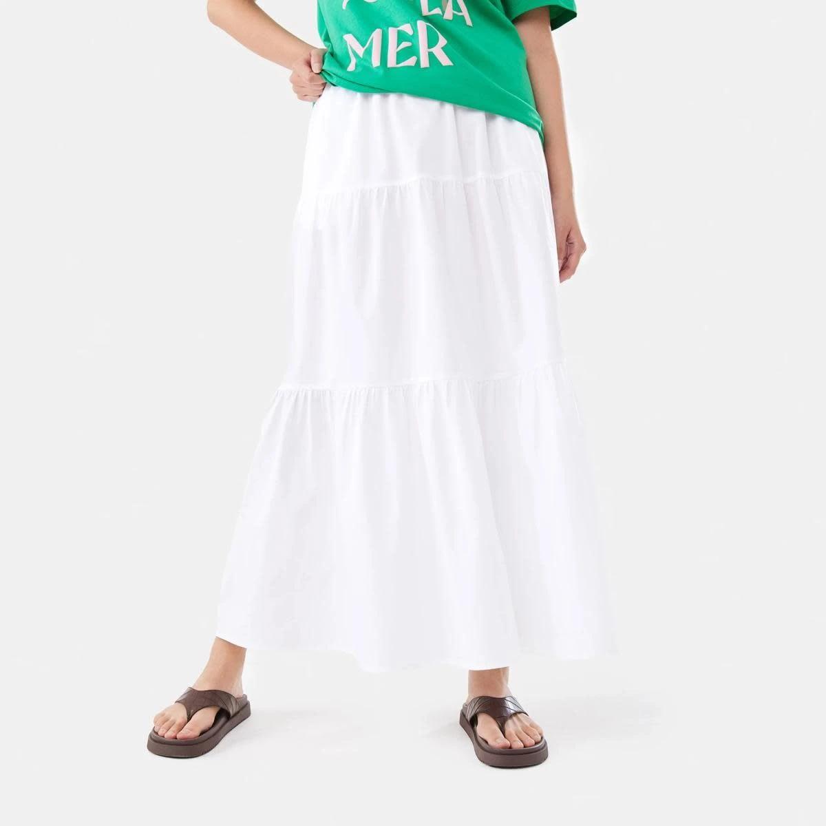 1 Poplin Tiered Maxi Skirt WHITE, 1 of 8