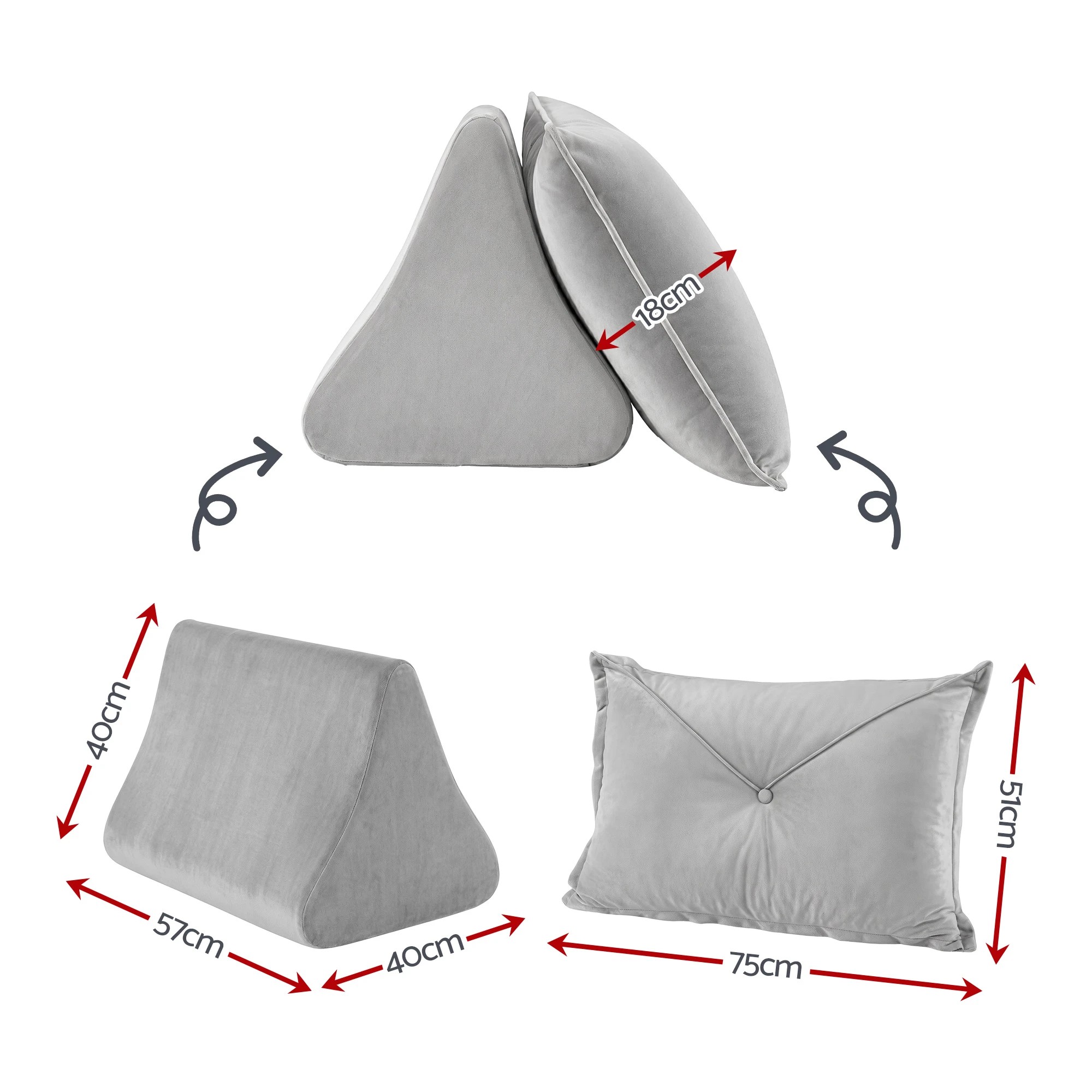 3 Giselle Bedding Wedge Pillow for Bed Sitting Up 25D High Density Foam Backrest - Silver, 3 of 10