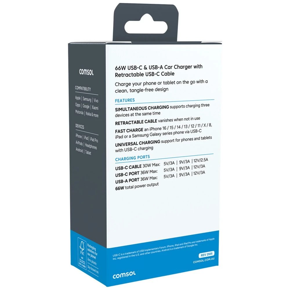 3 Comsol 3 in 1 Retractable Car Charger, 3 of 5