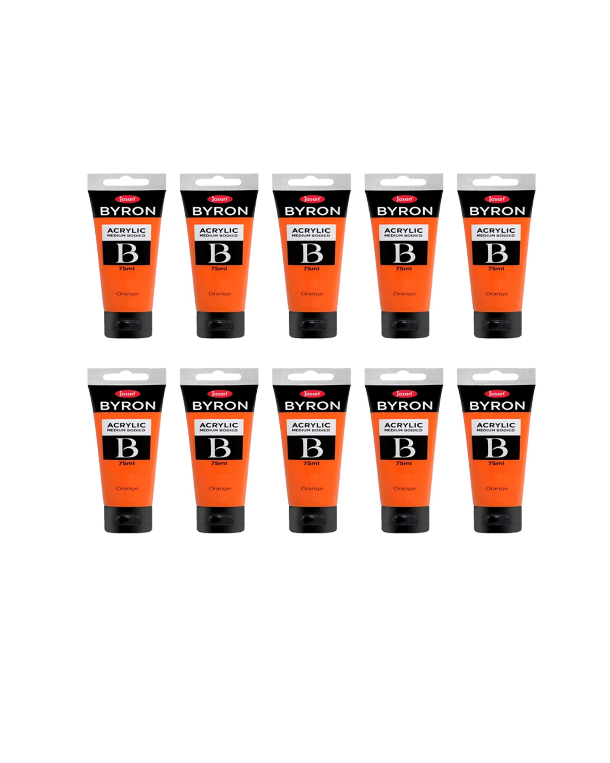 1 Jasart 10PK Byron Acrylic Paint Tube Art Craft Medium Bodied Non Toxic 75ml Fluoro - Orange, 1 of 2