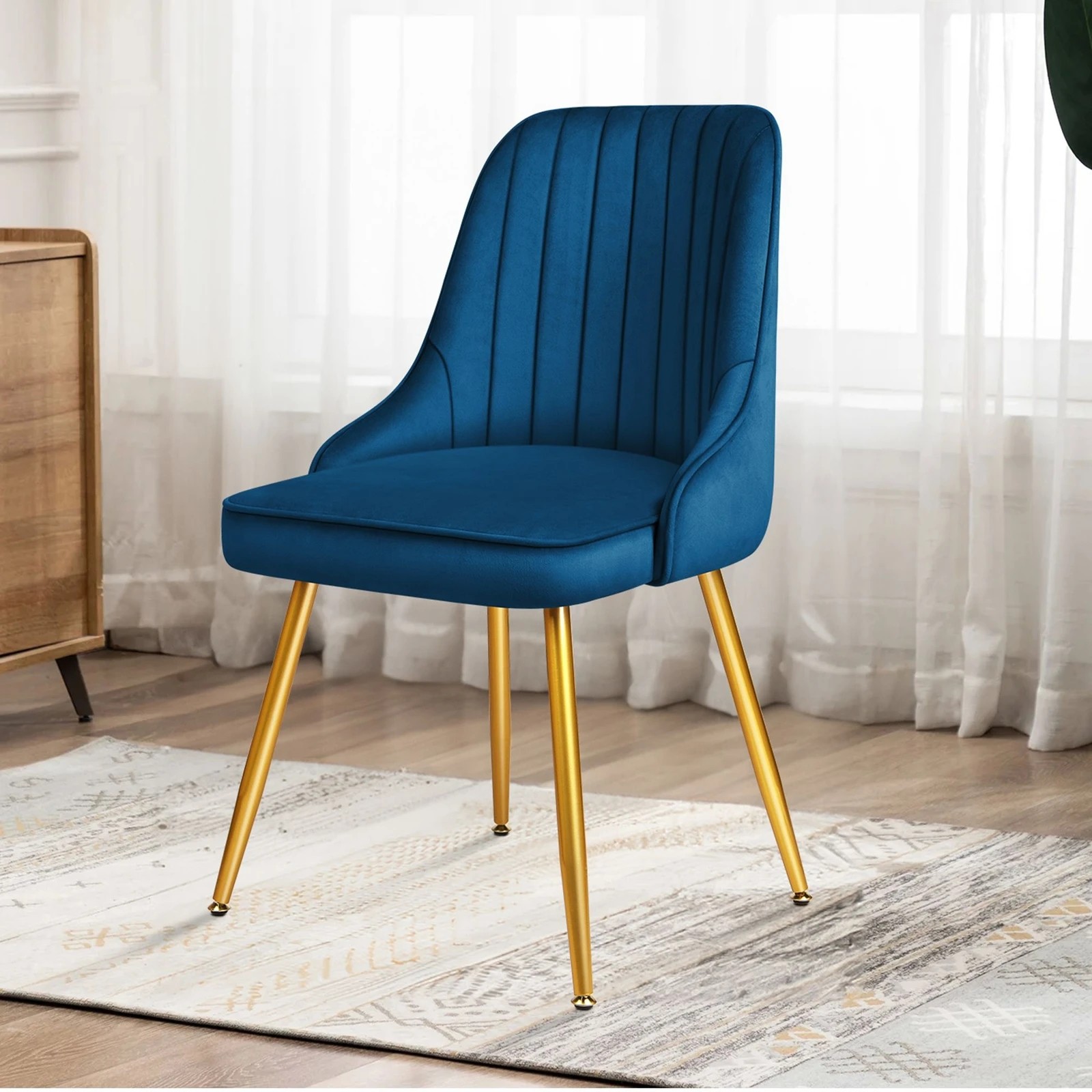 6 Alfordson 2x Dining Chairs Kitchen Accent Lounge Padded Tufted Seat Velvet - Blue, 6 of 9