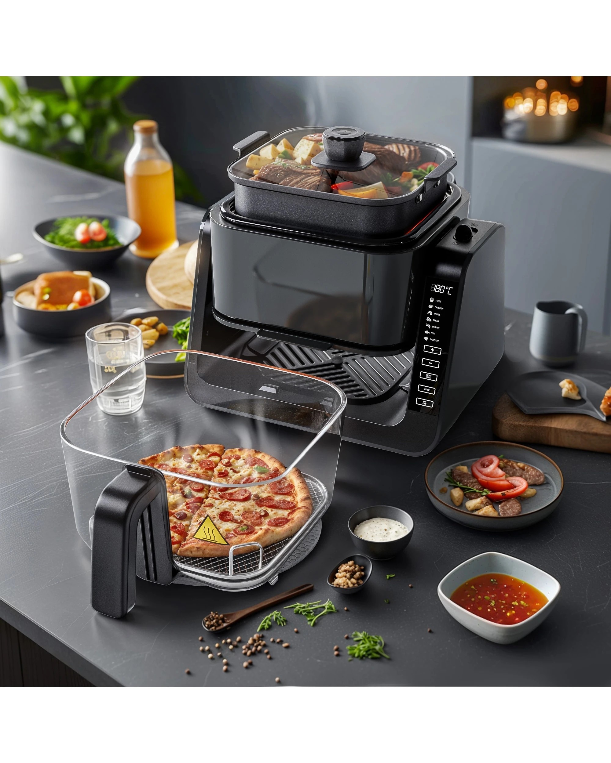 5 Advwin 6L Dual Zone Air Fryer, Top BBQ Grill & Bottom Fryer - Black, 5 of 7