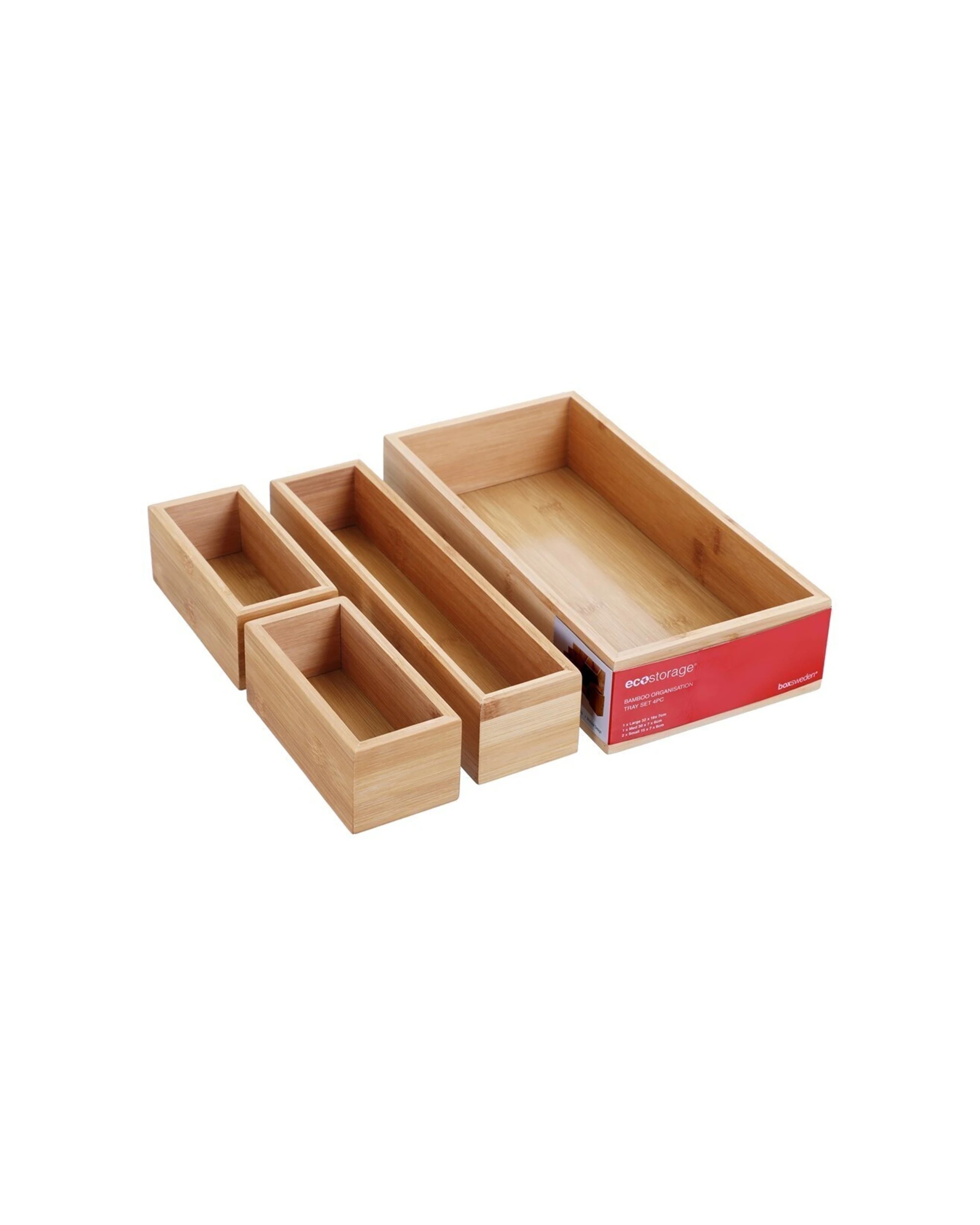 4 Boxsweden Bamboo Organisation Tray Set 32cm Modular Stackable Trays - 4pc
 - Natural, 4 of 4