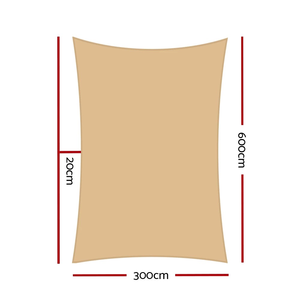 2 Instahut Shade Sail 3x6m Rectangle 185GSM 95% Sand Shade Cloth - Beige, 2 of 6
