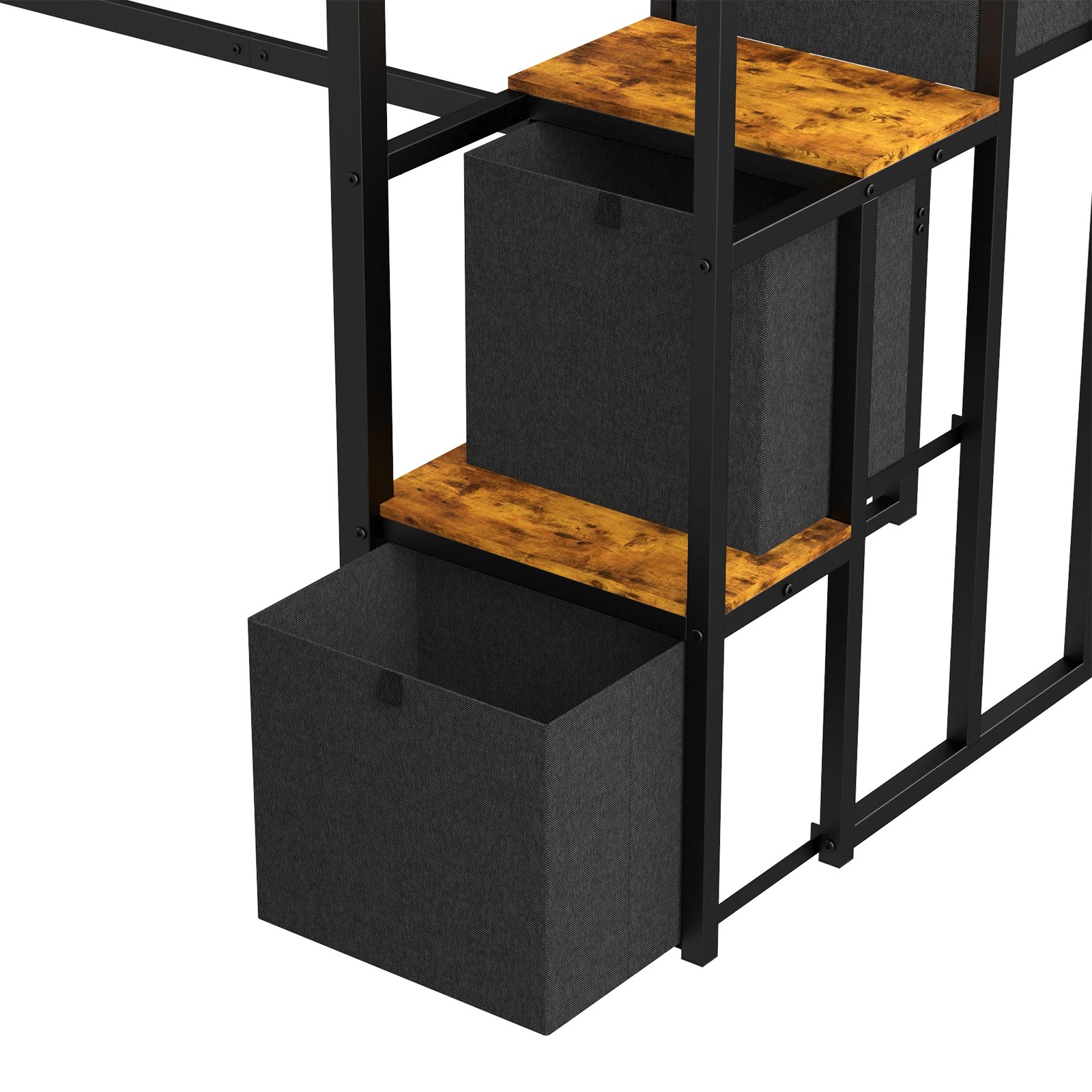 5 Advwin Single LED Loft Bed with Storage Stairs & Hanging Rod, Charging Station & Bedside Shelf - Black, 5 of 8