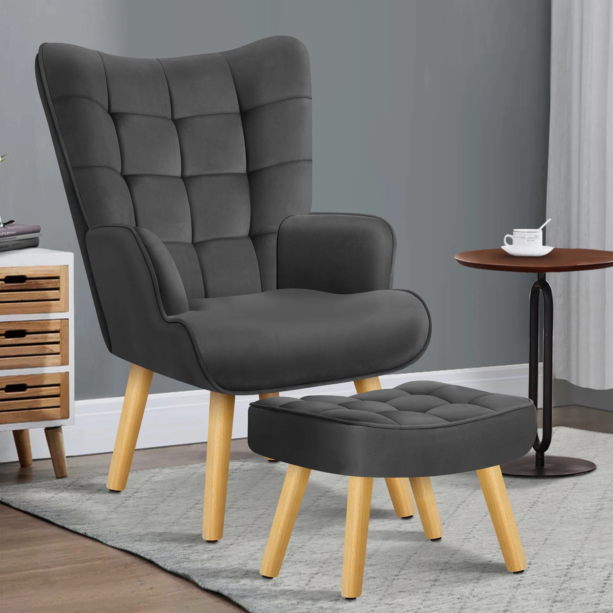 2 Alfordson Armchair Lounge Chair Featherston Replica Accent Chair Couch - Dark Grey, 2 of 10