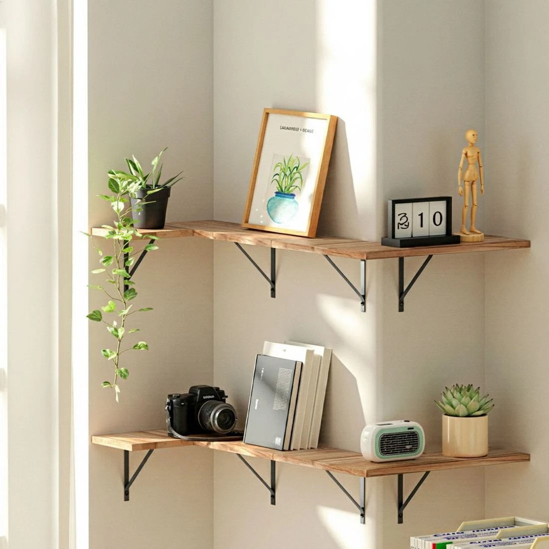 4 Artiss Floating Wall Shelf Corner Shelves Set of 4 Wood - Natural, 4 of 6