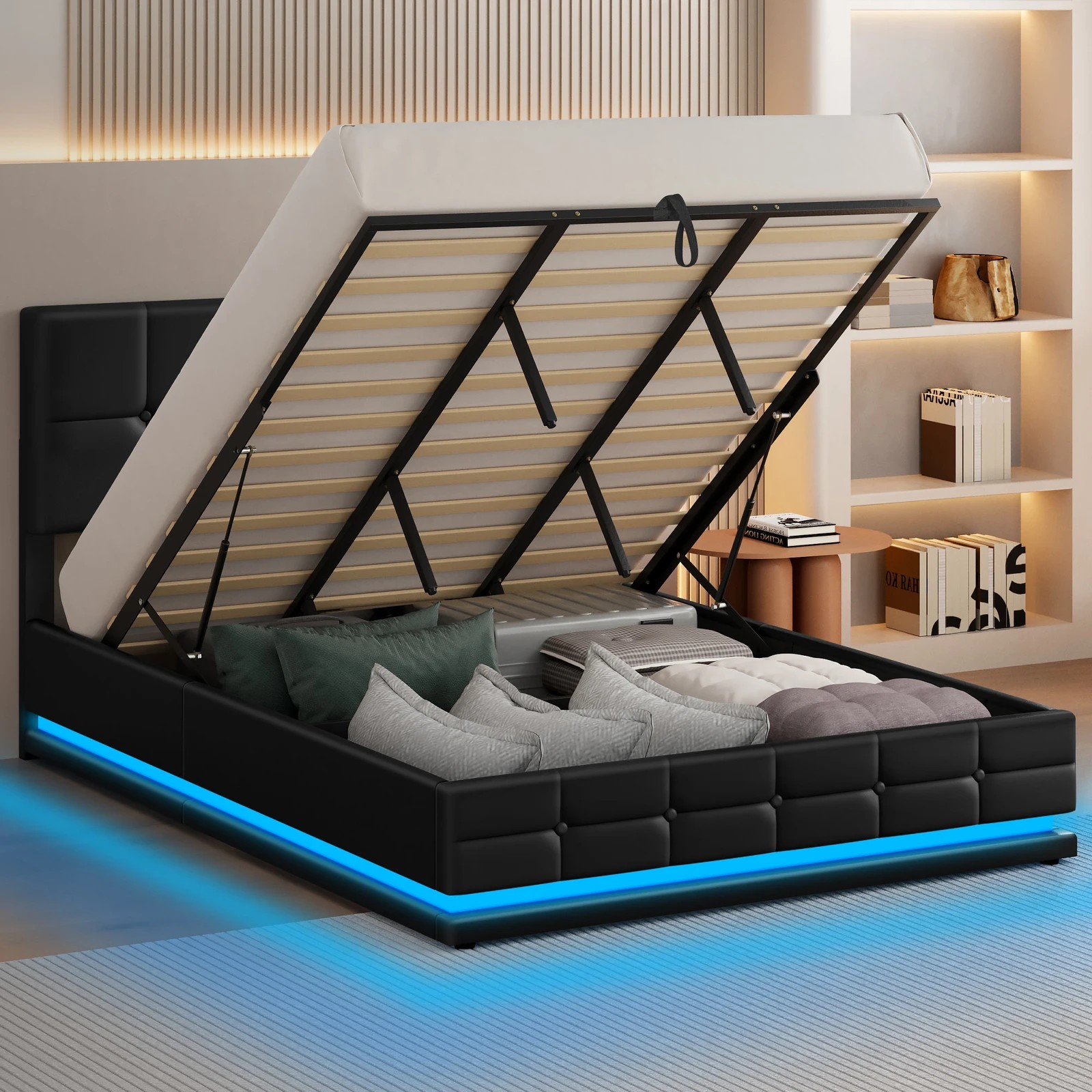 4 Alfordson Bed Frame King Size Platform RGB LED Gas Lift Base Storage - Black, 4 of 10