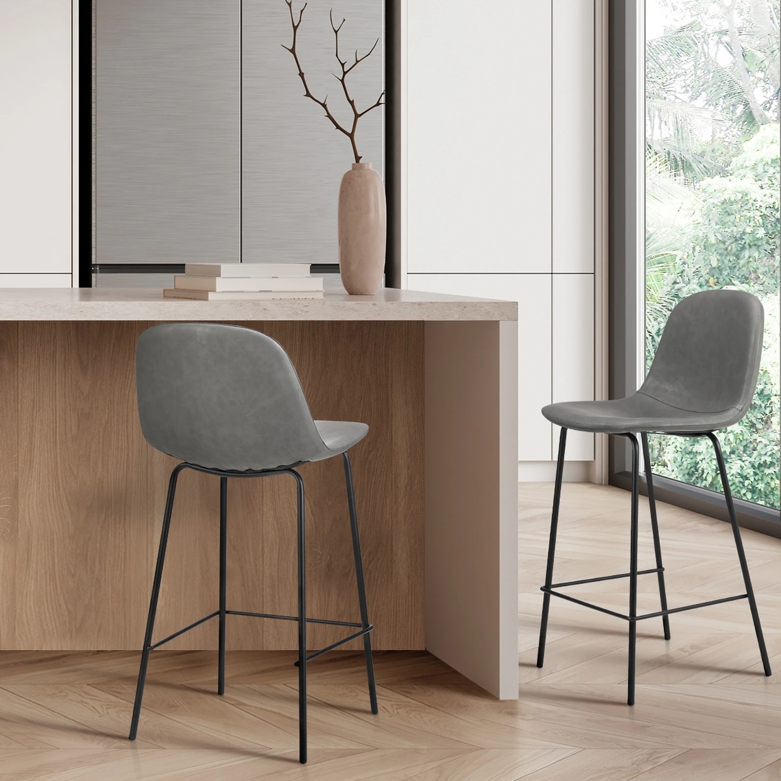 3 Oikiture 2x Bar Stools Barstool - Grey, 3 of 9