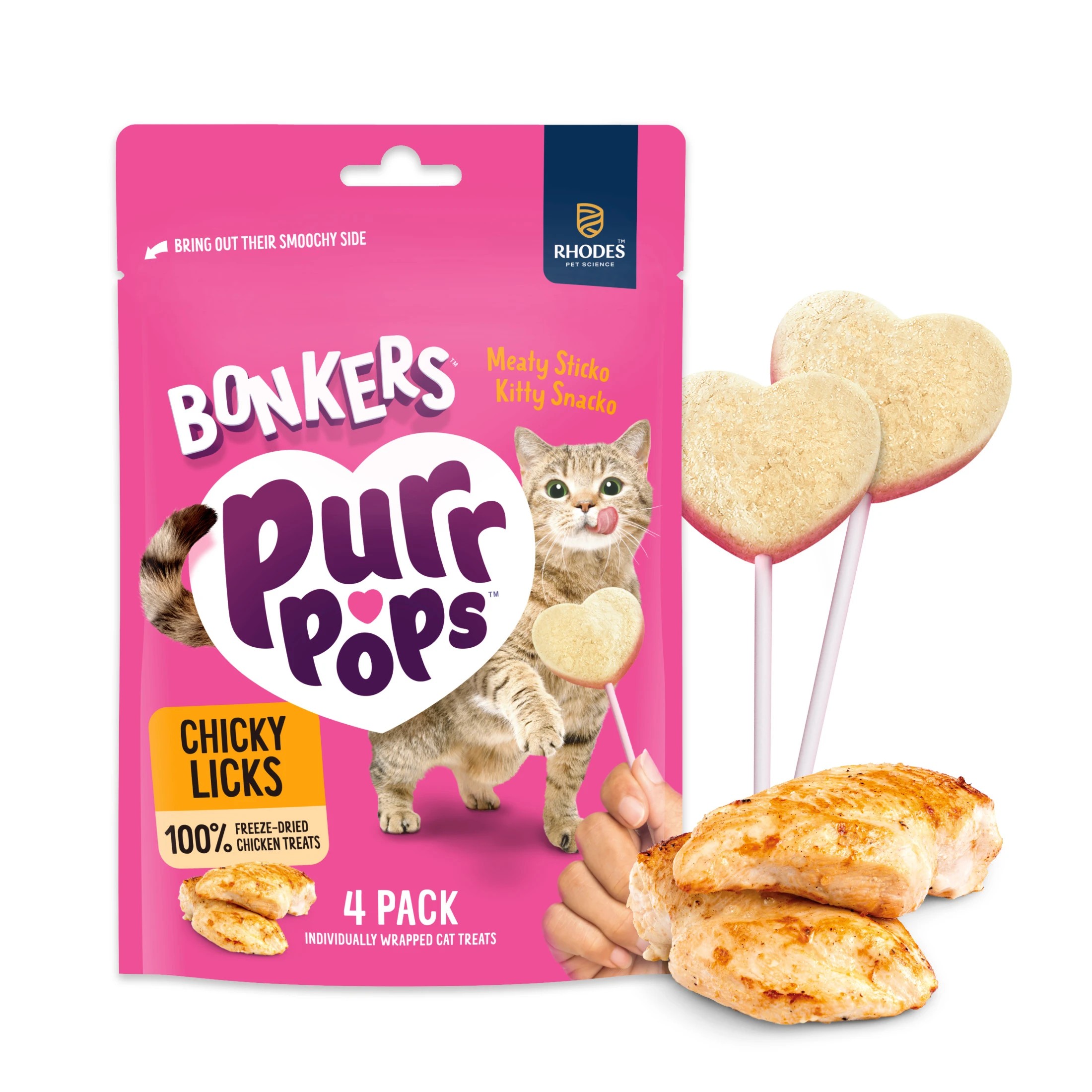 1 BONKERS Purrpops Freeze-Dried Chicken Flavored Lollipop Cat Treats, 1 of 10