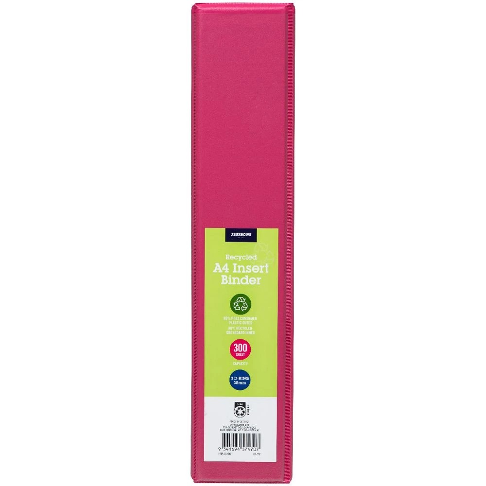2 J.Burrows Insert Binder A4 3 D-Ring 38mm Pink, 2 of 6