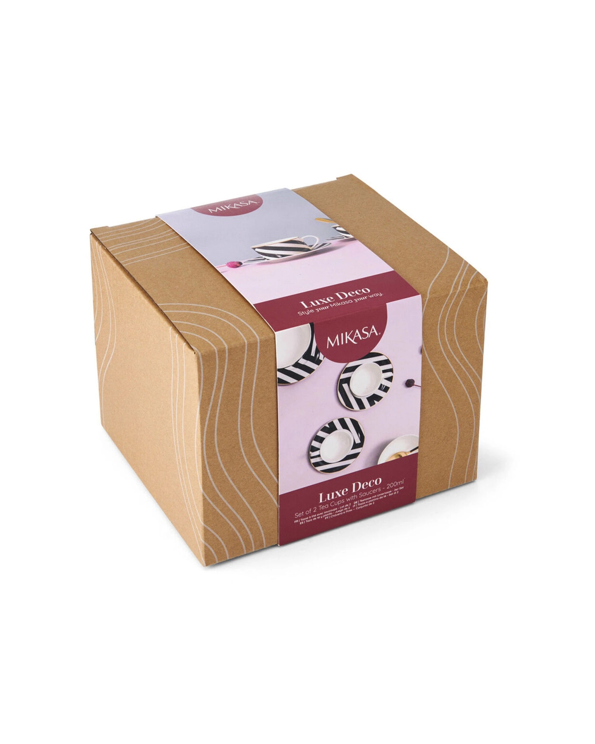 6 Mikasa 4pc Luxe Deco China Tea Cups And Saucers Geometric Stripe Set 200ml - Multi, 6 of 6