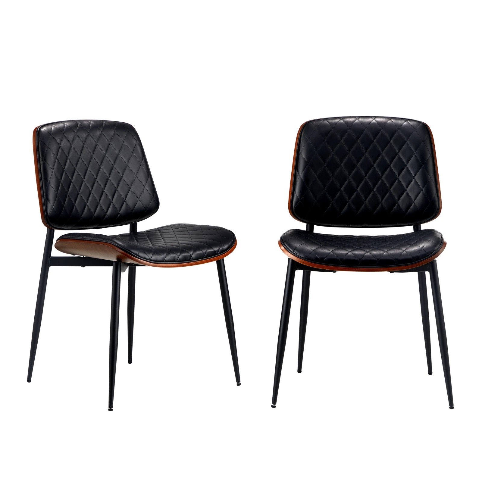 5 Oikiture 4x Dining Chairs Retro Faux Leather Solid Beech Wood Metal Legs - Black, 5 of 9