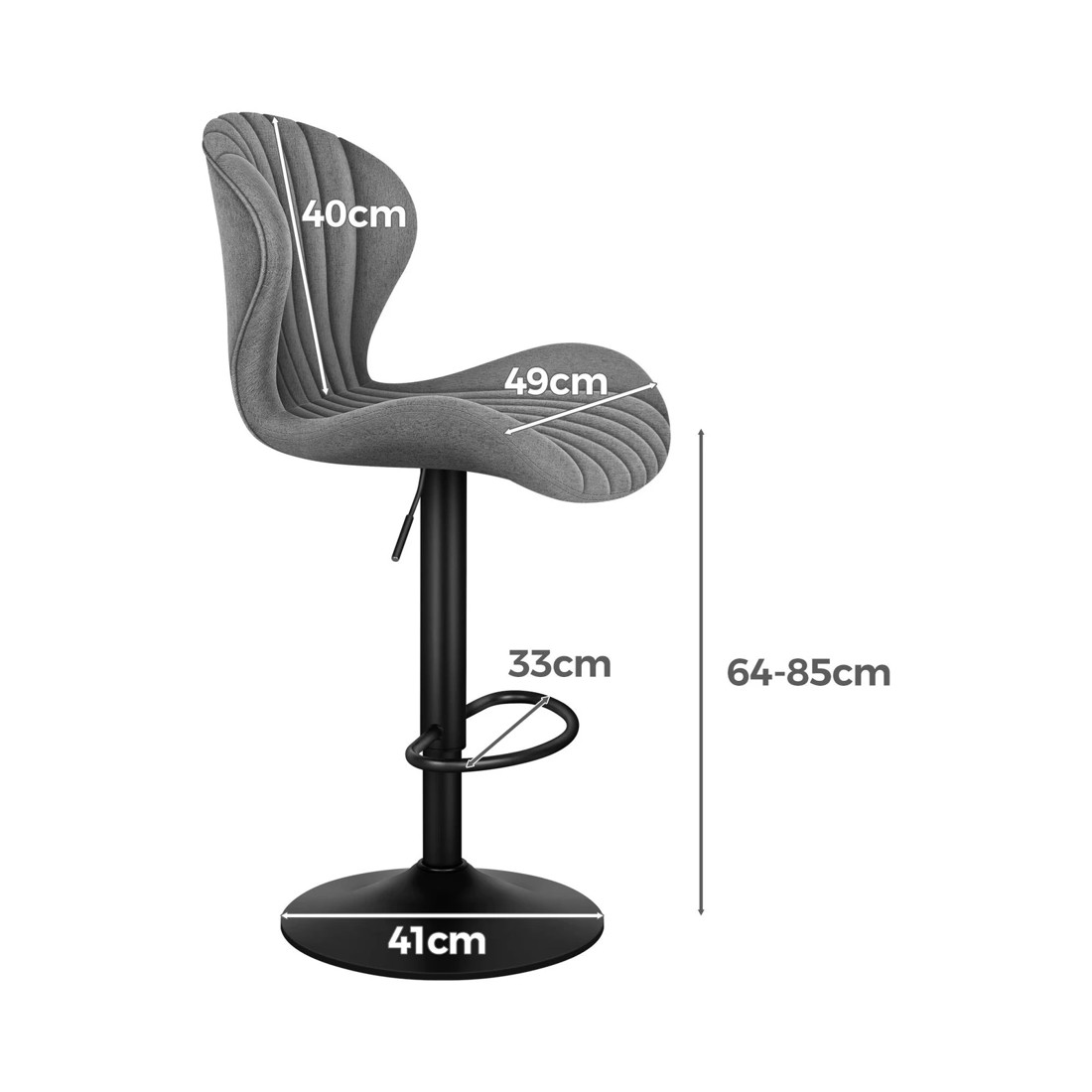 6 Alfordson 2x Bar Stools Gas Lift Fabric Bar Chairs Kitchen Swivel - Grey, 6 of 10