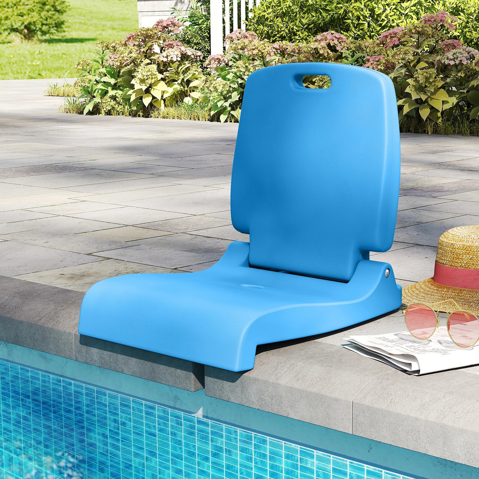 Costway Foldable Lightweight Outdoor Pool Chair w/Handle & Drainage ...