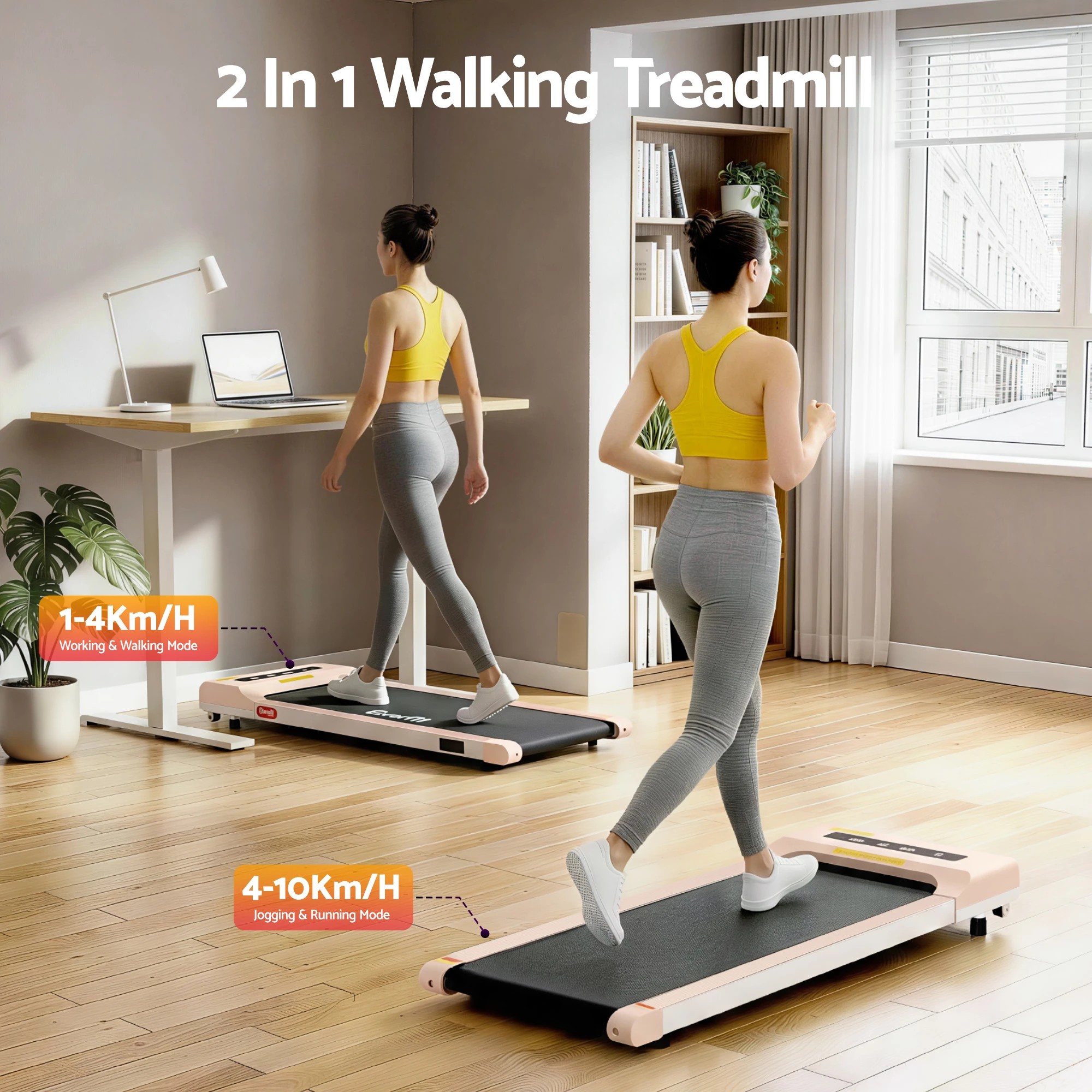 3 Everfit Treadmill Electric Walking Pad Under Desk Home Gym Fitness 360mm - Pink, 3 of 7