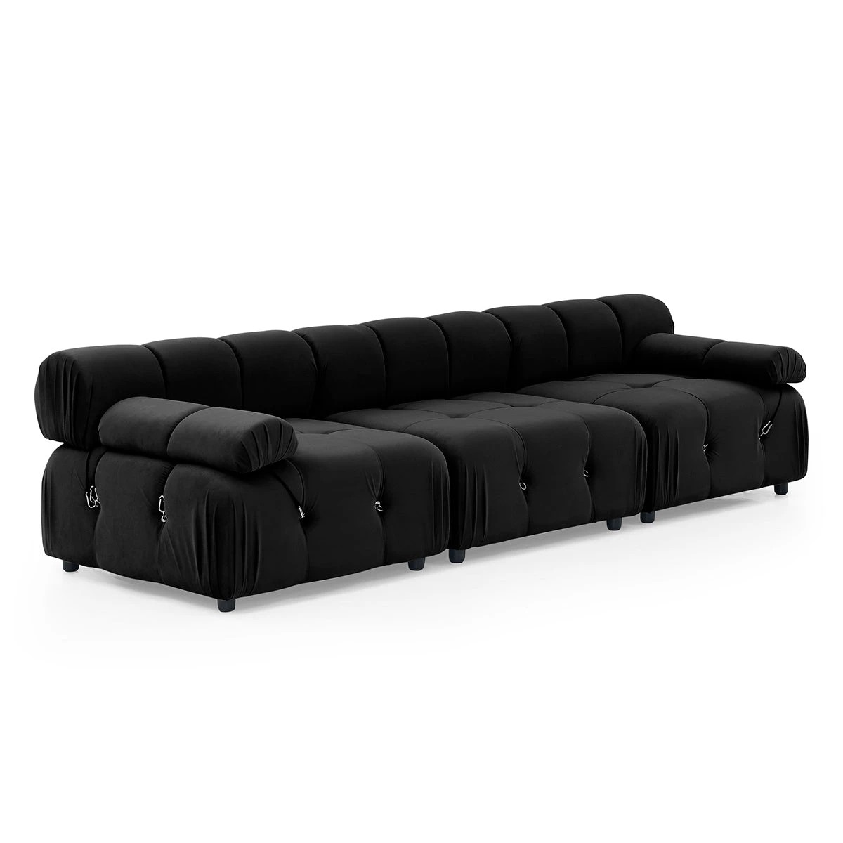 9 Foret 1pc Armless Seat Modular Extension Lounge Couch Tufted Velvet Sofa Black, 9 of 9
