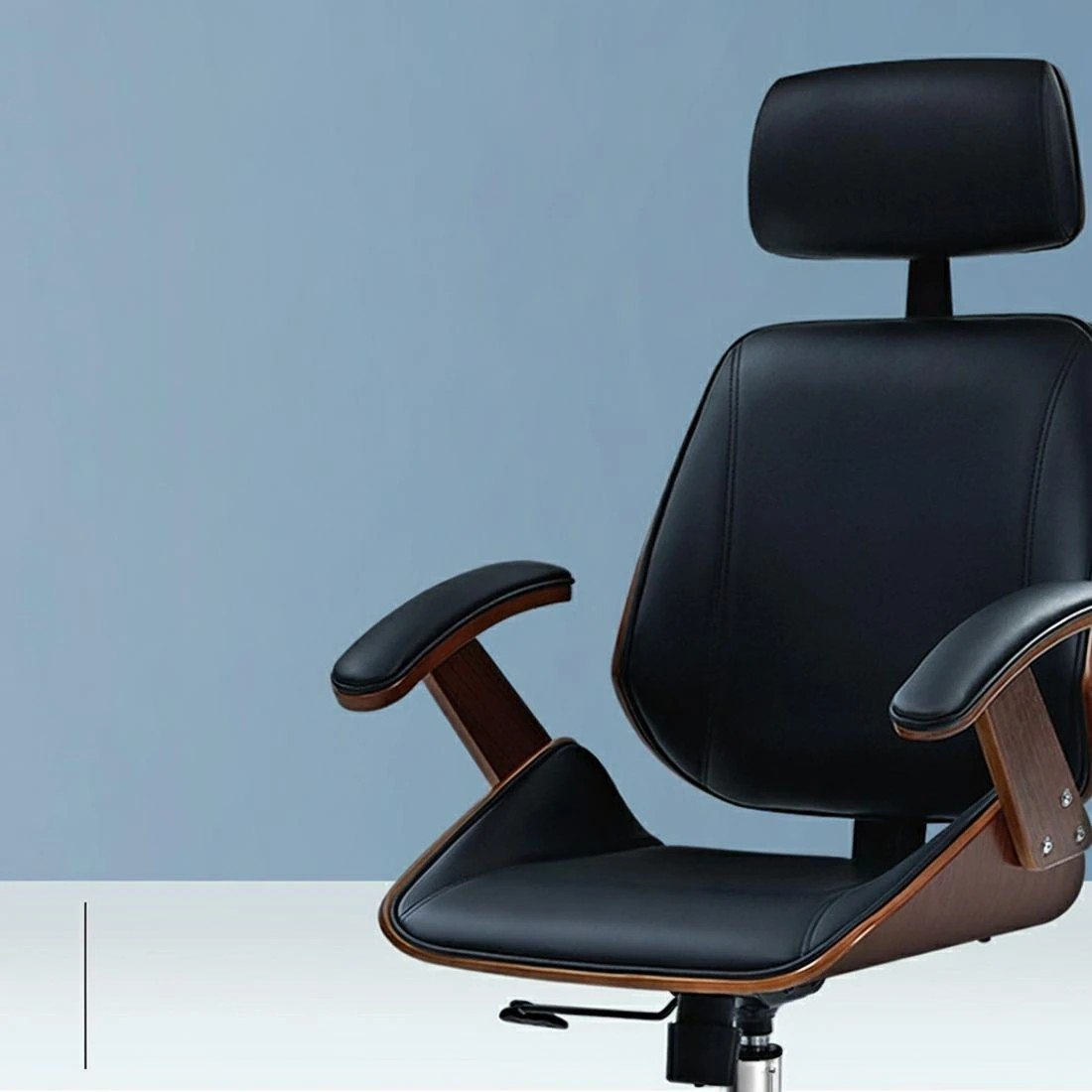 4 Artiss Wooden Office Chair Leather Seat - Black, 4 of 6