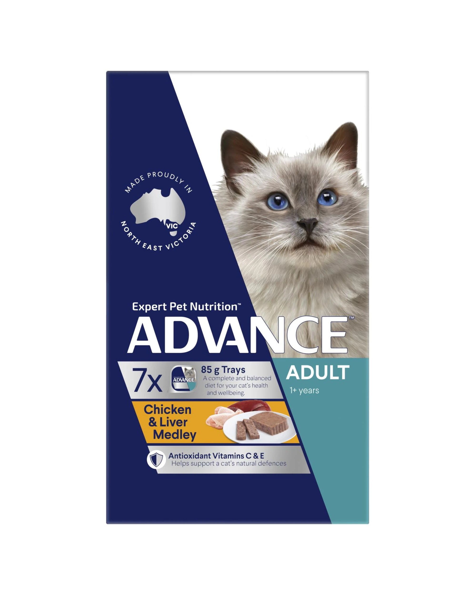 3 Advance Adult 1+ Wet Cat Food Chicken & Liver Medley 7 x 85g, 3 of 3