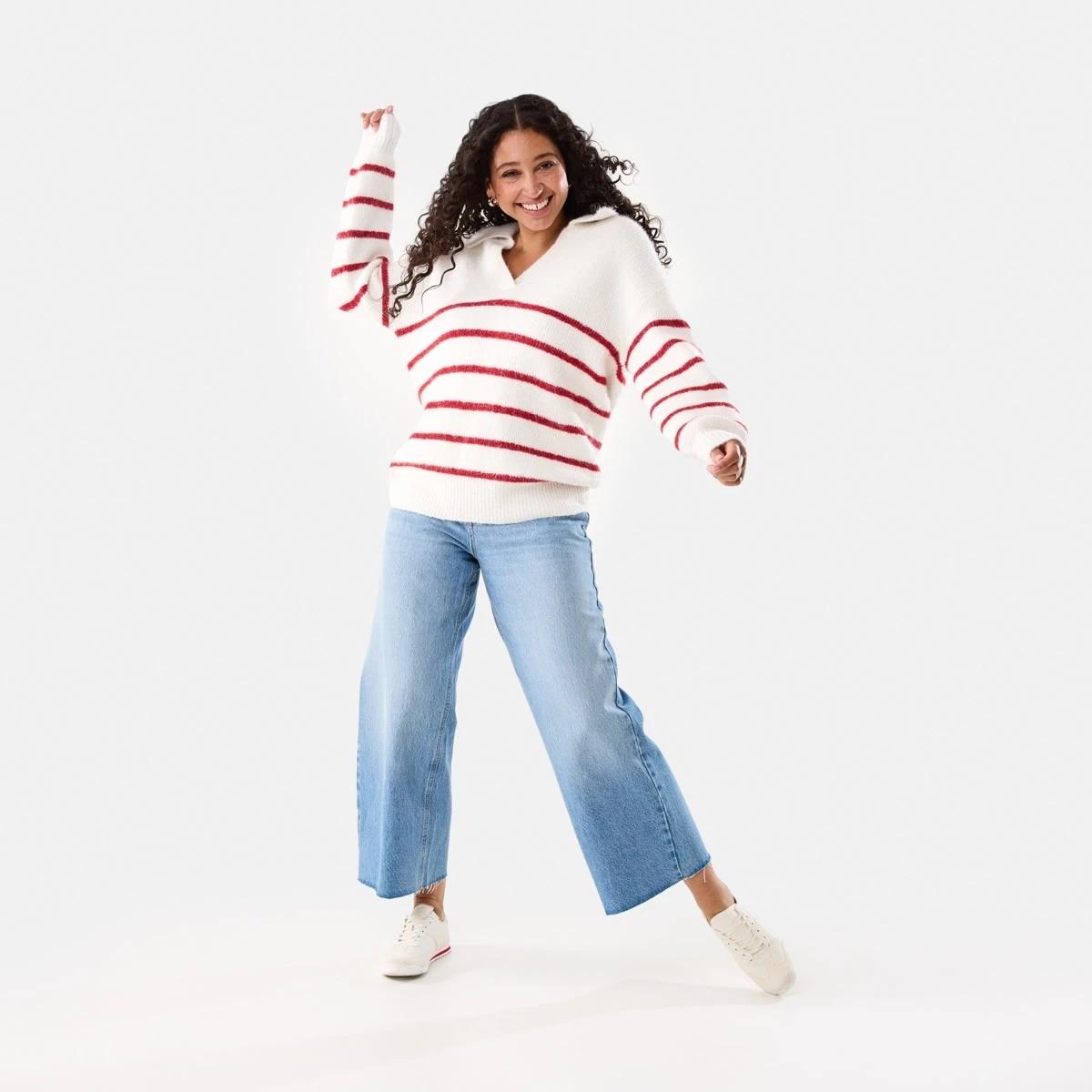 2 Fluffy Knit Polo Jumper Chry Strp, 2 of 10