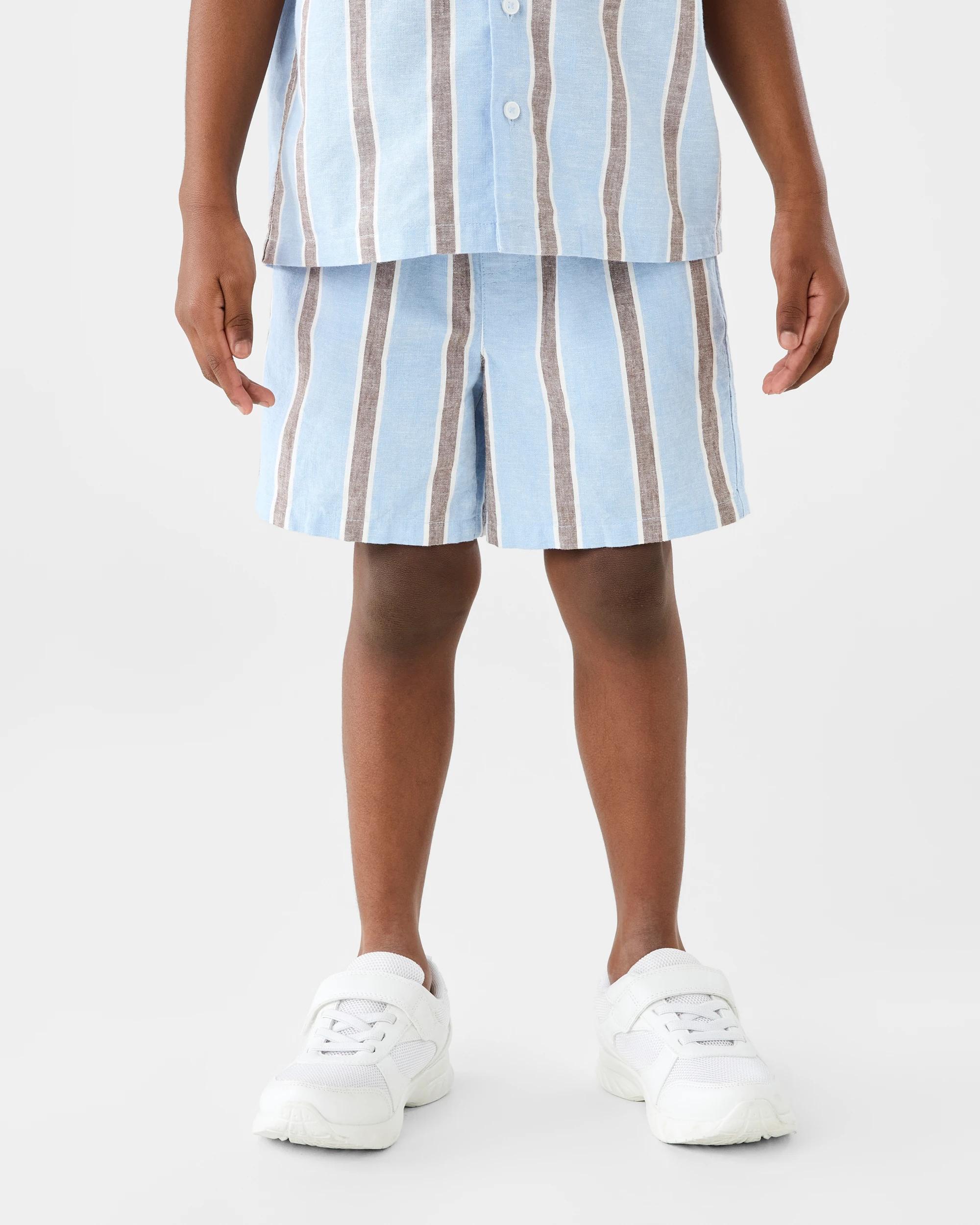 1 Linen Blend Shorts Blu Stripe, 1 of 6