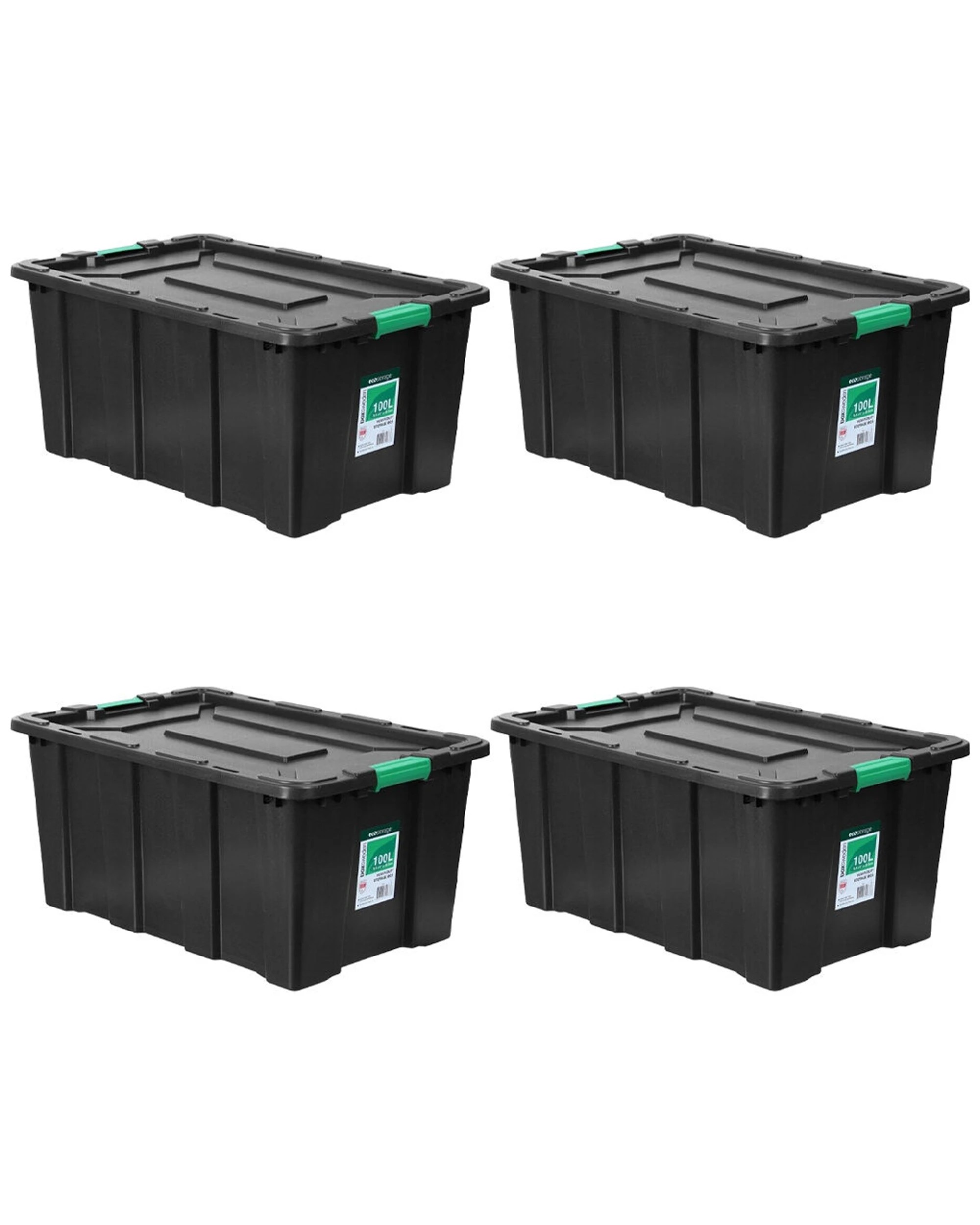 1 Boxsweden 4PK 100 Litre Storage Box Eco Recycled Storage Heavy Duty Storage - Black, 1 of 4