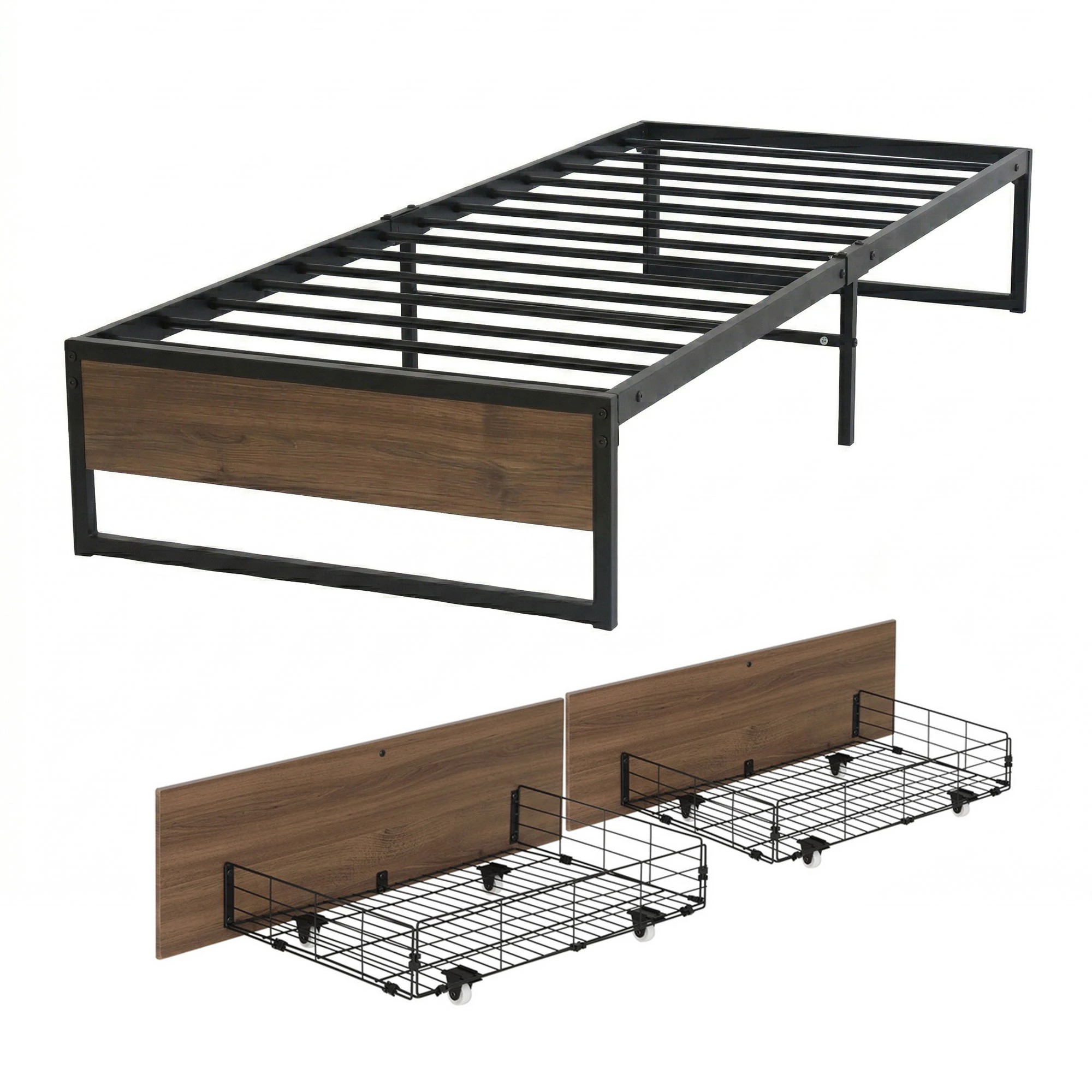 3 Artiss Bed Frame Metal Frame Bed Base 2 Drawers - King Single Bed - Multi, 3 of 4