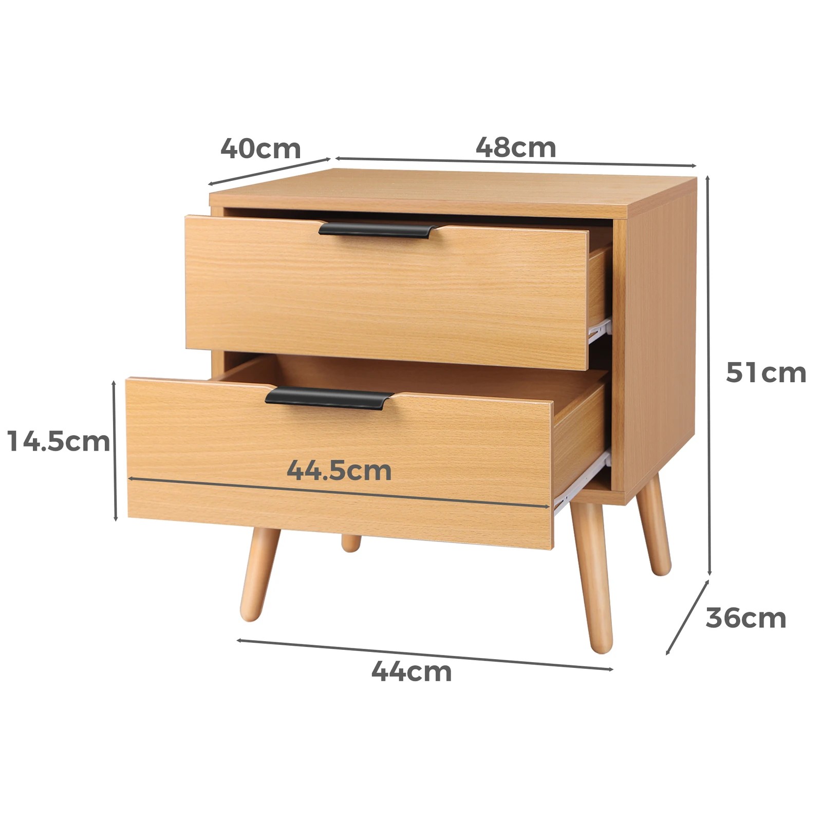 7 Alfordson 2x Bedside Table Nightstand Side Storage Cabinet Scandinavian - Oak, 7 of 7