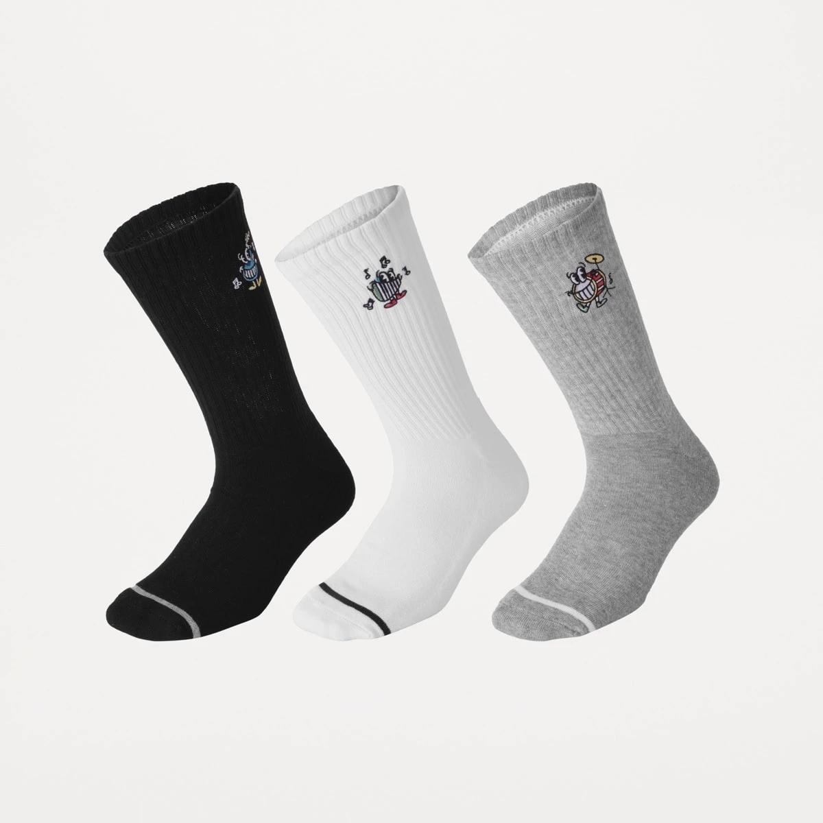 1 3 Pack Ribbed Crew Embroidered Socks MUSIC SOCKS, 1 of 3