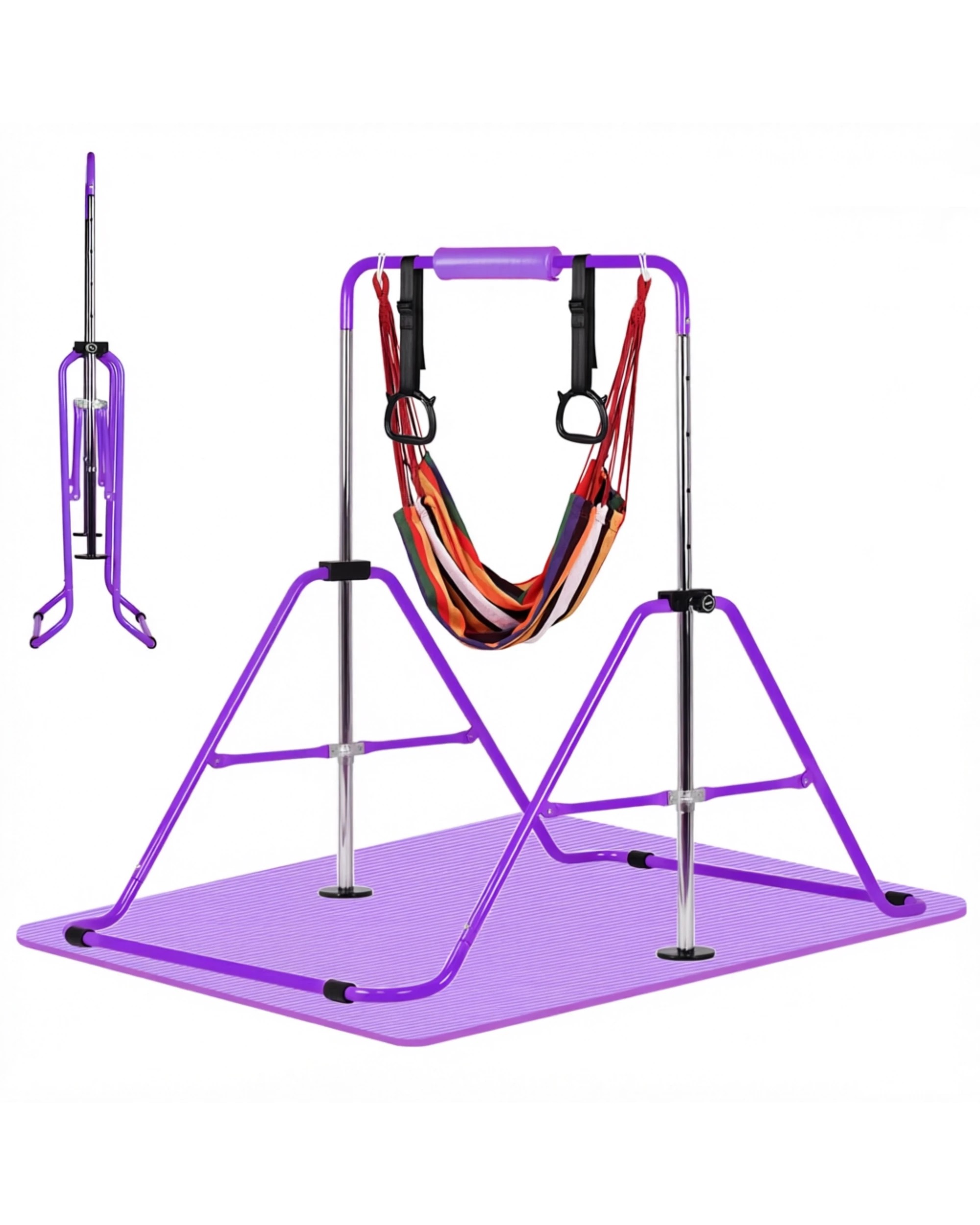 1 Advwin Adjustable Height Gymnastics Bar with Mat & Rings & Swing Purple, 1 of 5