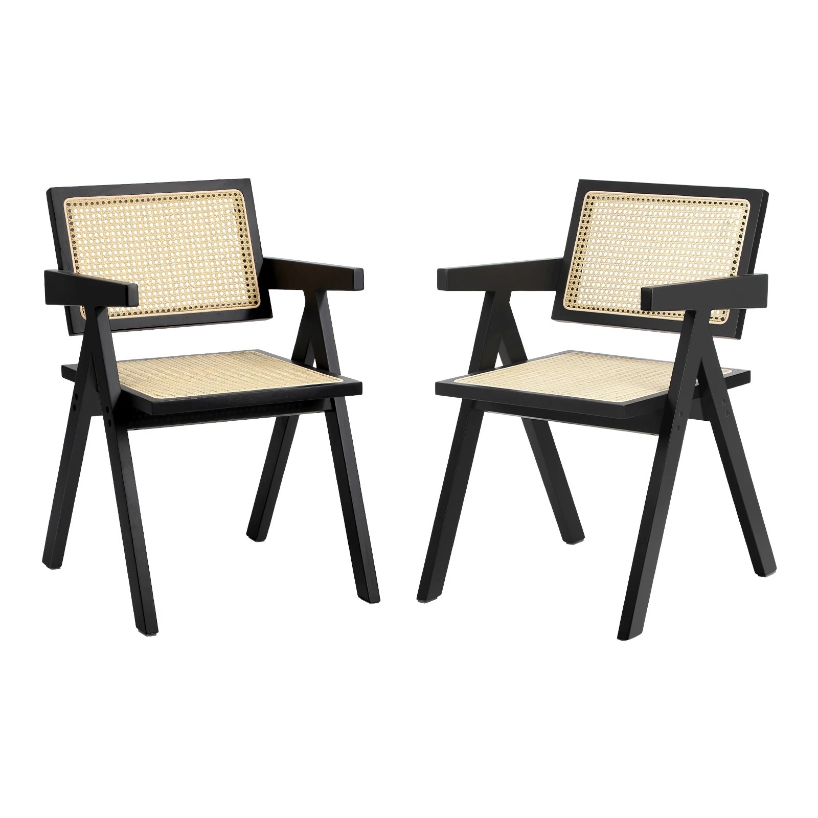 1 Oikiture 2x Dining Chairs Rattan Chair Wooden Accent Chair
 - Black, 1 of 10
