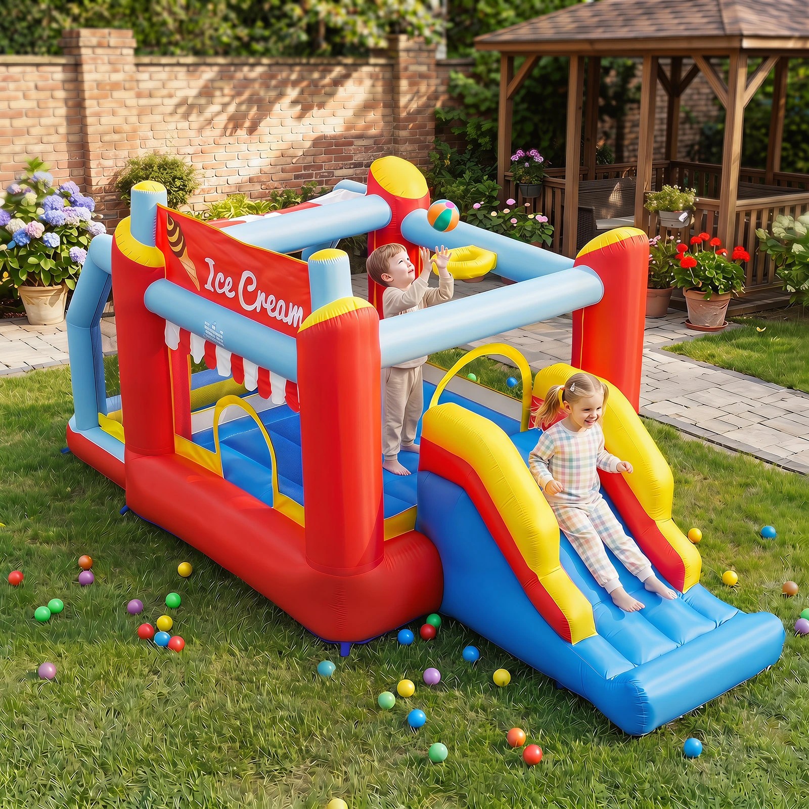 3 Costway Inflatable Bounce House 5-in-1 Ice Cream Jumping Castle Playhouse No Blower - Multi, 3 of 3