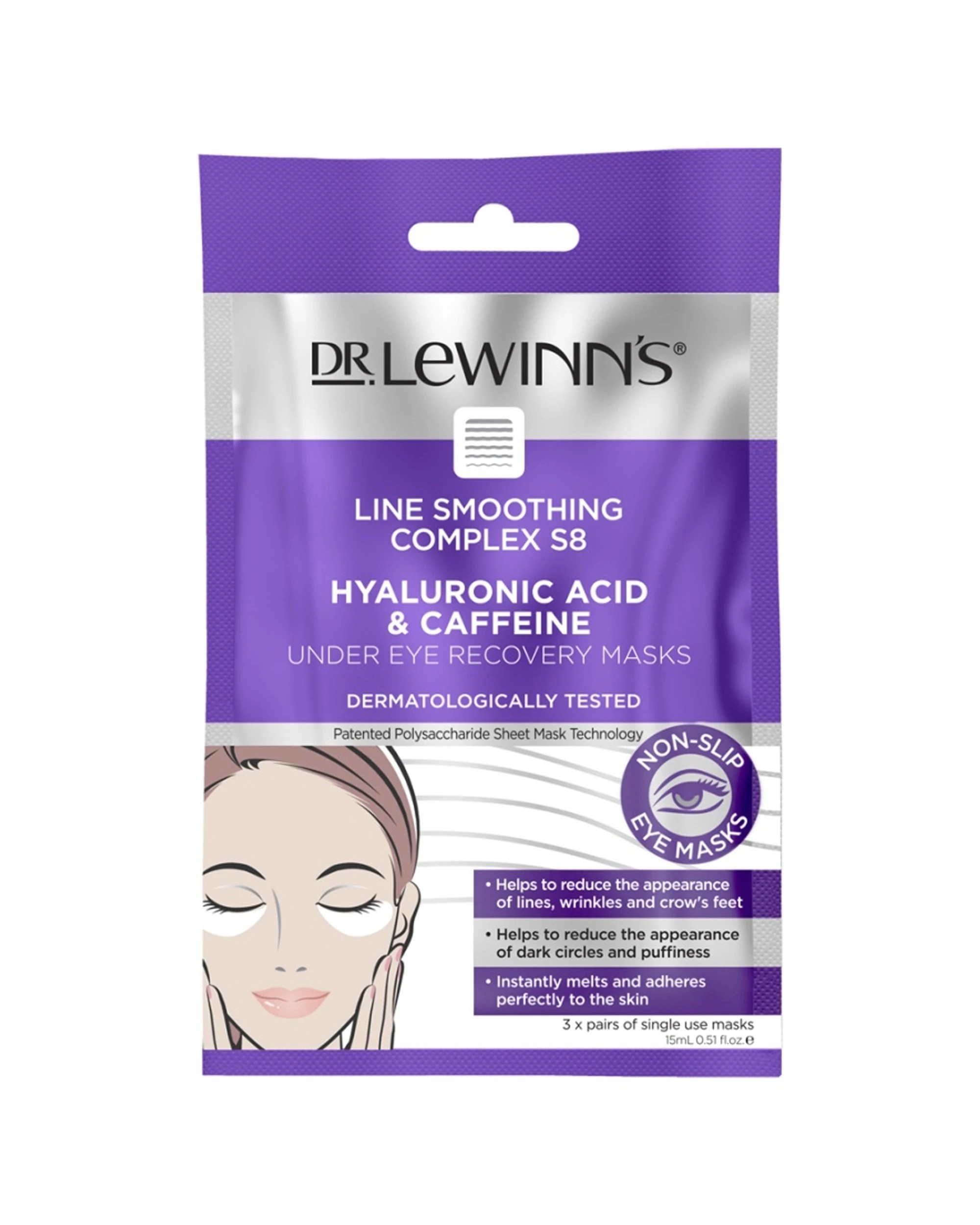 1 Dr Lewinn's 3pc Line Smoothing Hyaluronic Acid & Caffeine Under Eye Masks, 1 of 1