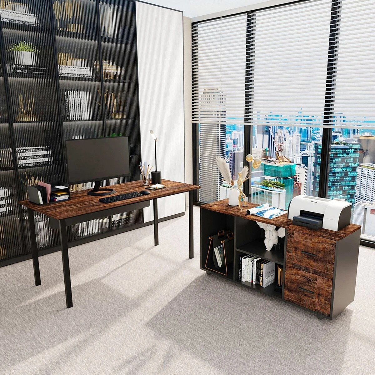 5 LUXSUITE Computer Office Desk Table Bookcase, 5 of 7