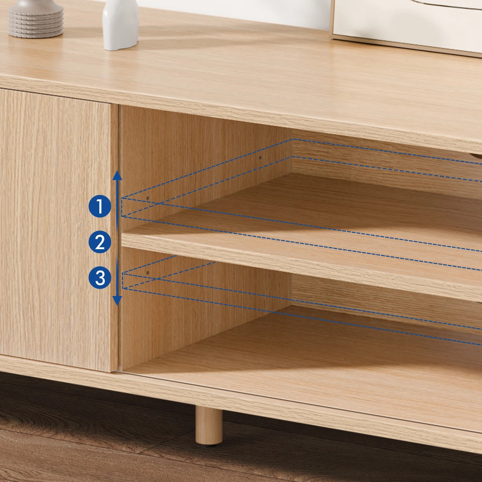 8 Alfordson TV Cabinet Entertainment Unit Stand 150cm Storage Sliding Doors - Oak, 8 of 10