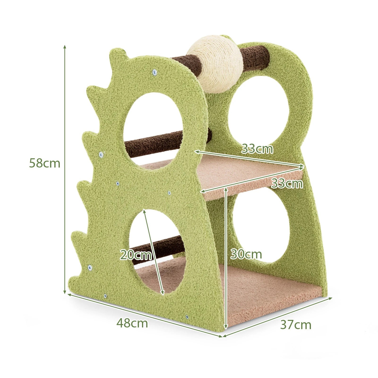 2 Costway 2-Tier Cat Tree Dinosaur-Shaped Cat Tower Sisal Scratching Ball, 2 of 2