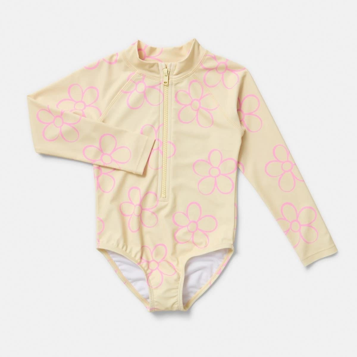 5 Long Sleeve One Piece Swimsuit OUTLINED DAISY BUTTER CREAM, 5 of 7