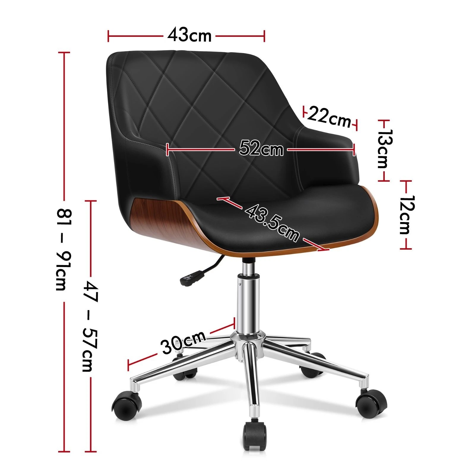6 Alfordson Wooden Office Chair Computer Chairs Executive Seat Leather - Black, 6 of 10