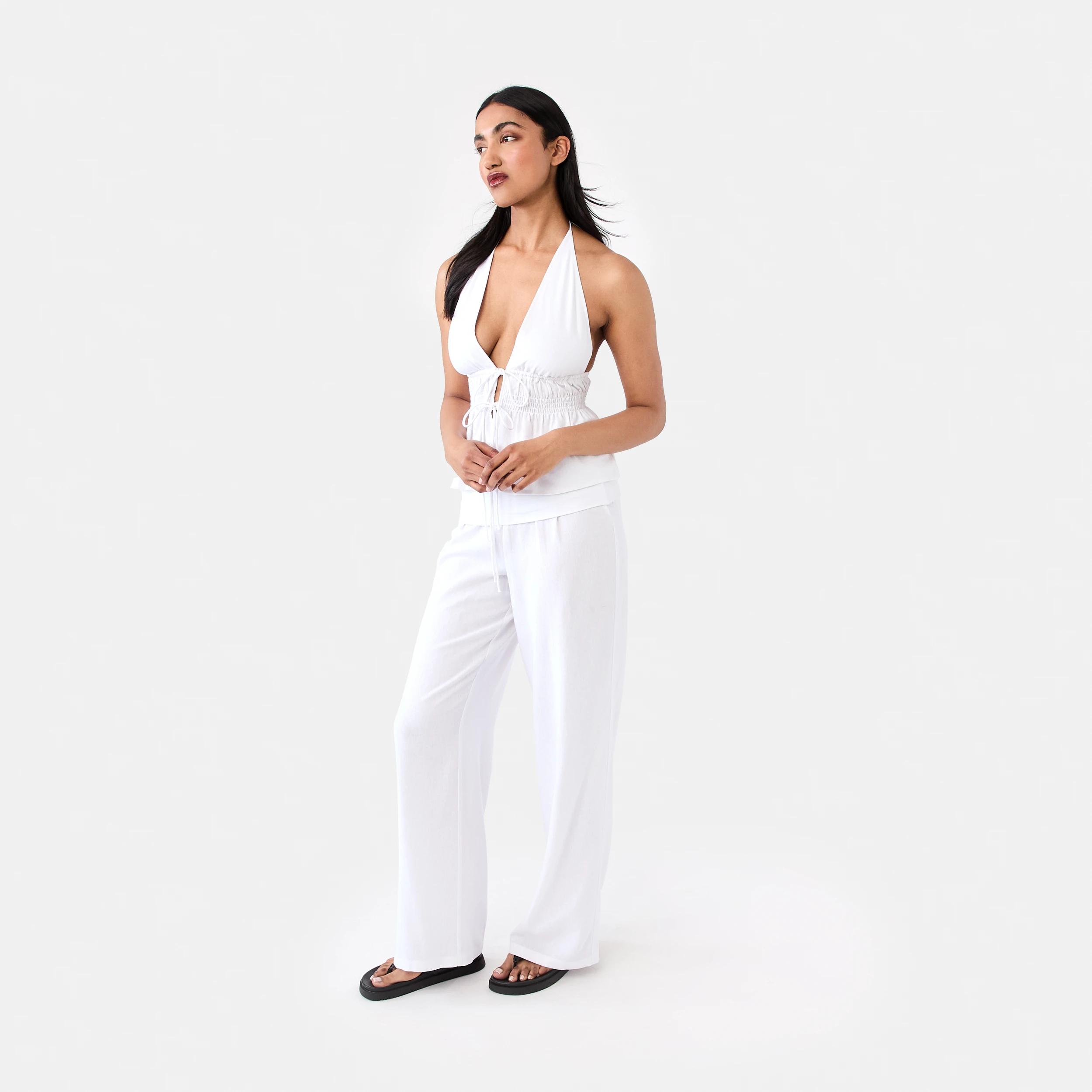 3 Linen Blend Fold Over Pants White, 3 of 5