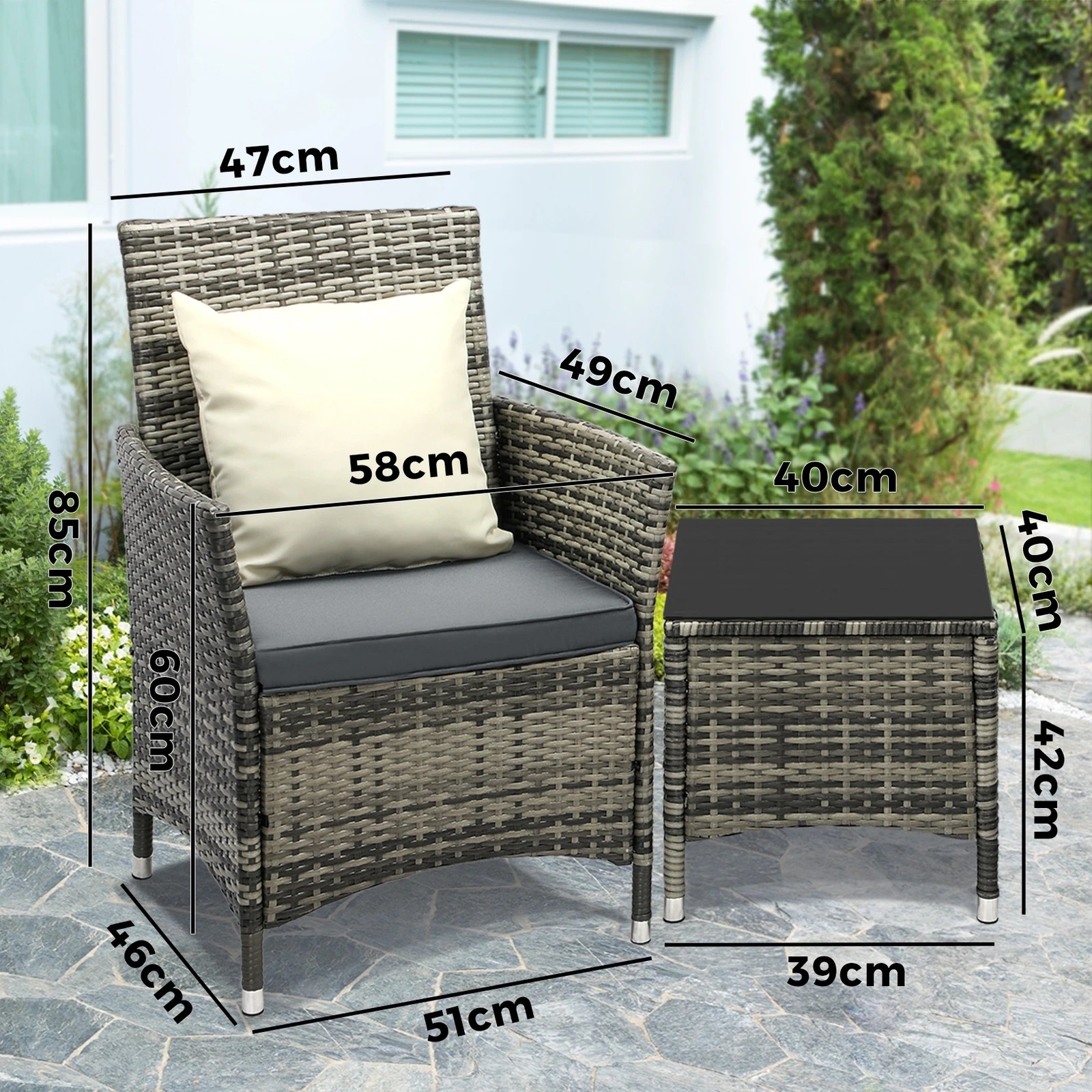 9 Livsip Outdoor Furniture Setting 3 Piece Wicker Bistro Set Patio Chairs Table
 - Grey, 9 of 10