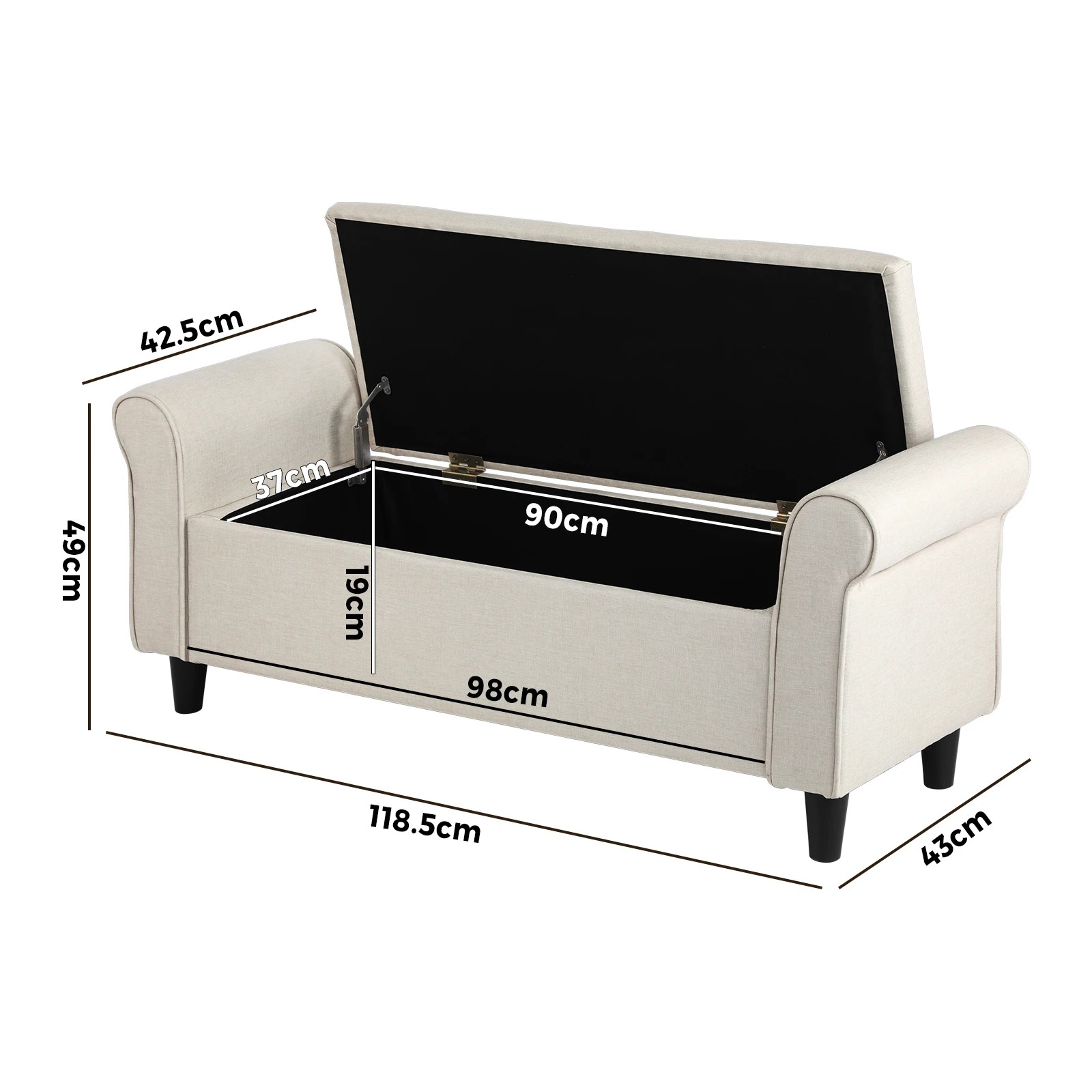 10 Oikiture Storage Ottoman Blanket Box Linen Fabric Arm Foot Stool Couch
 - Beige, 10 of 10