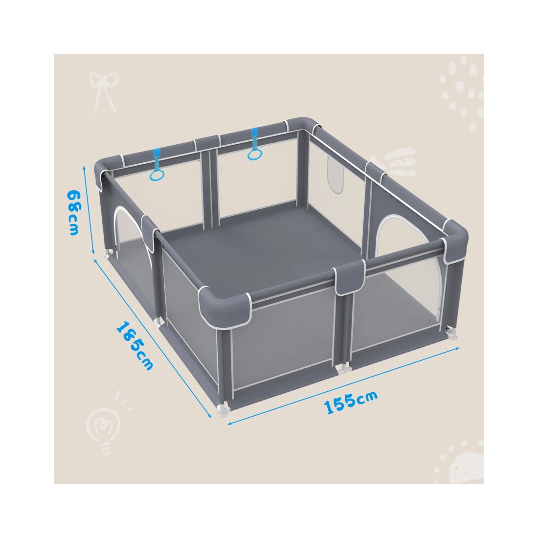 2 Advwin Large Baby Playpen 155 x 185cm Kids Activity Central Child Play Fence with Anti-Slip Base Grey, 2 of 7