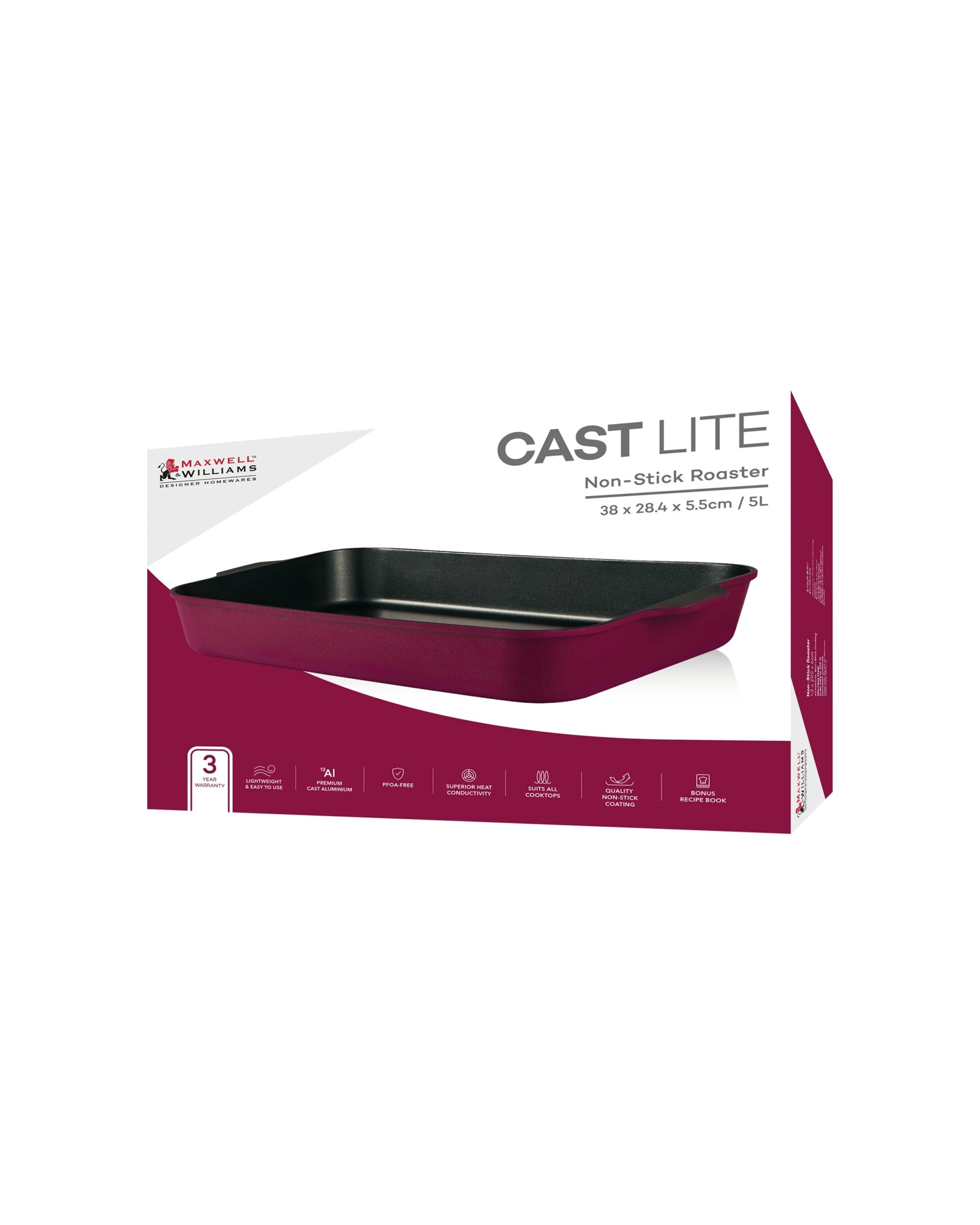 3 Maxwell & Williams Cast Lite Non-Stick Roaster Baking Dish 38x28.4x5.5cm - Red, 3 of 4