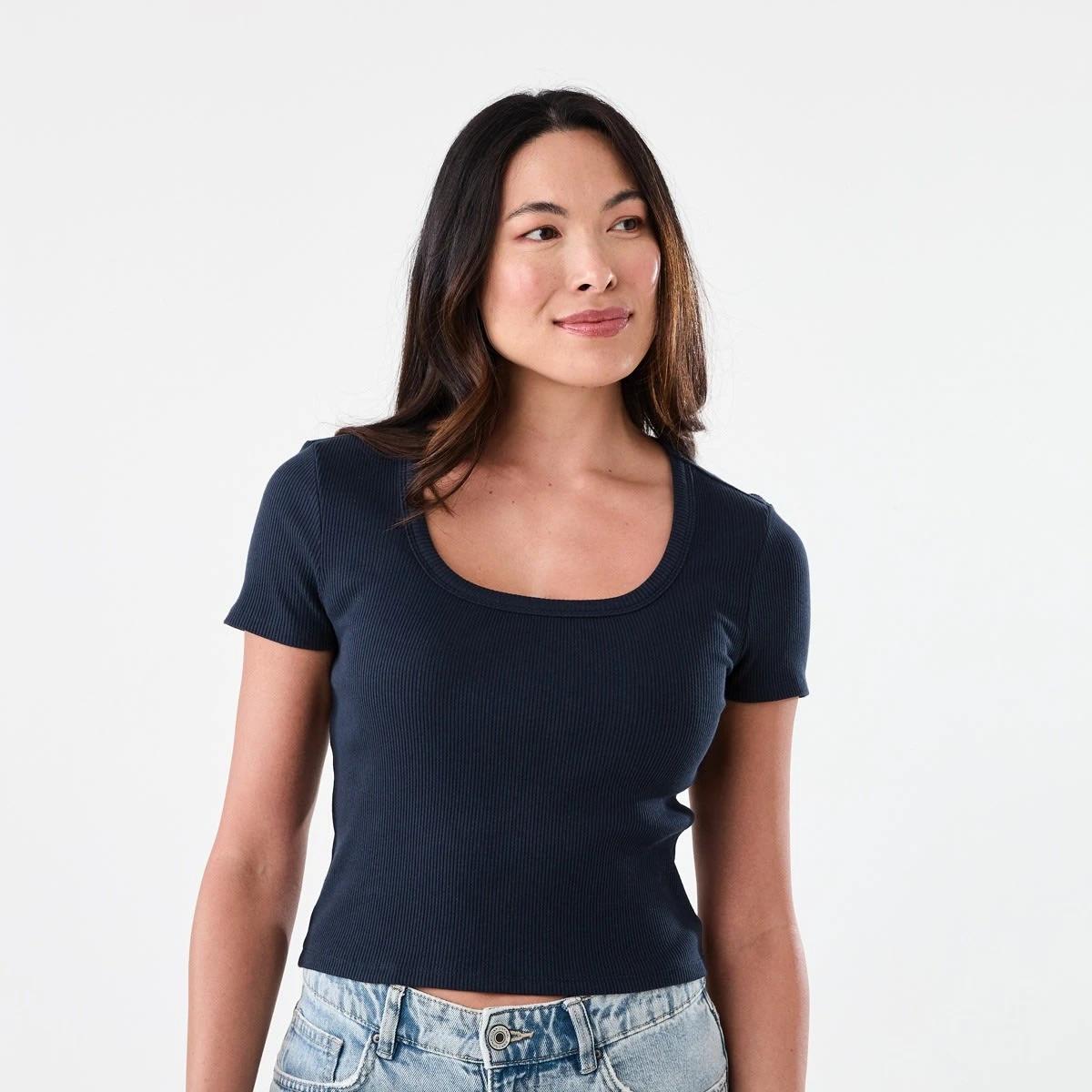 1 Short Sleeve Rib Square Neck T-shirt Navy Blaze, 1 of 5